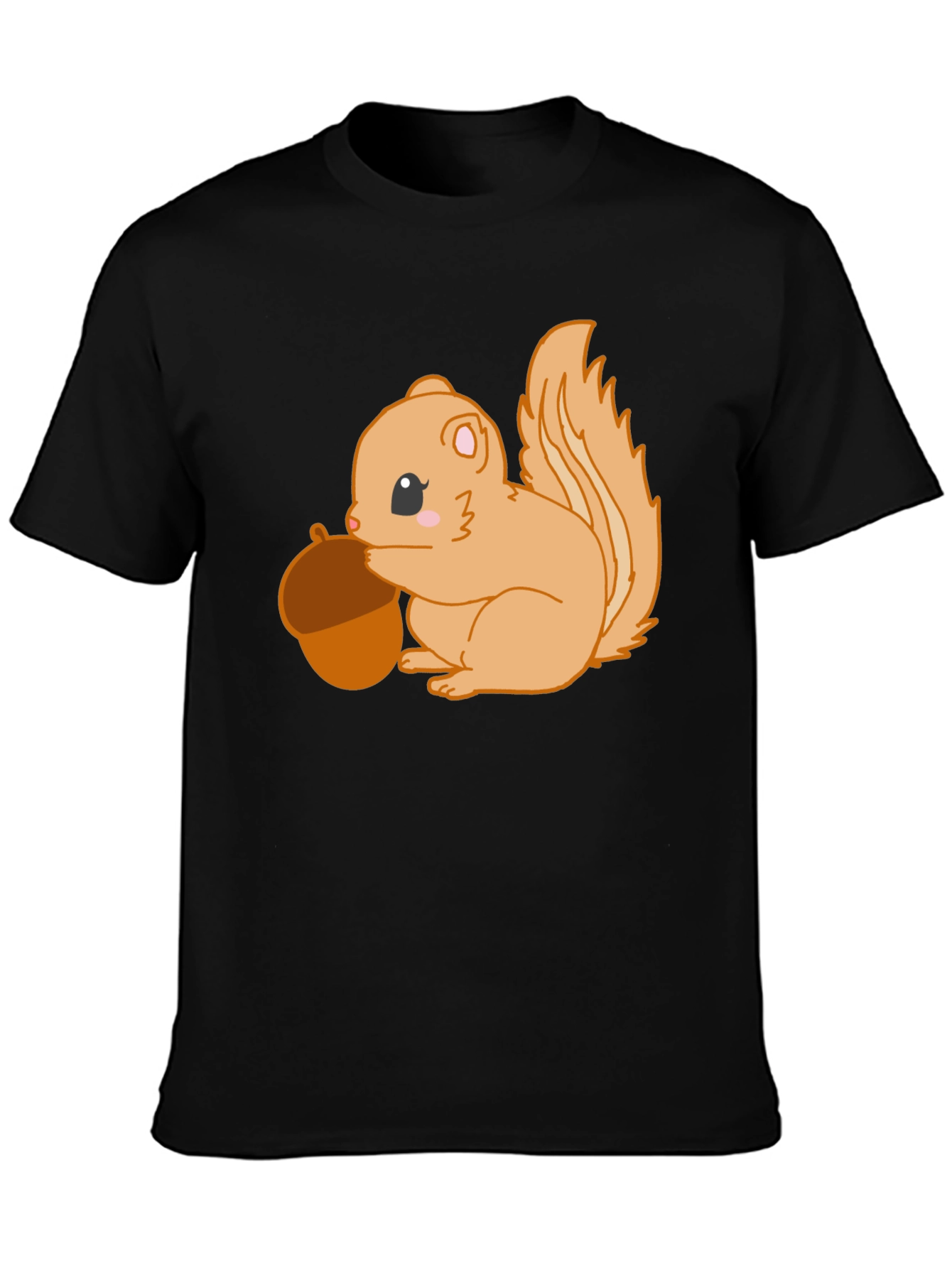 Black Cute Squirrel Holding Acorn Graphic Tee - Black view 3