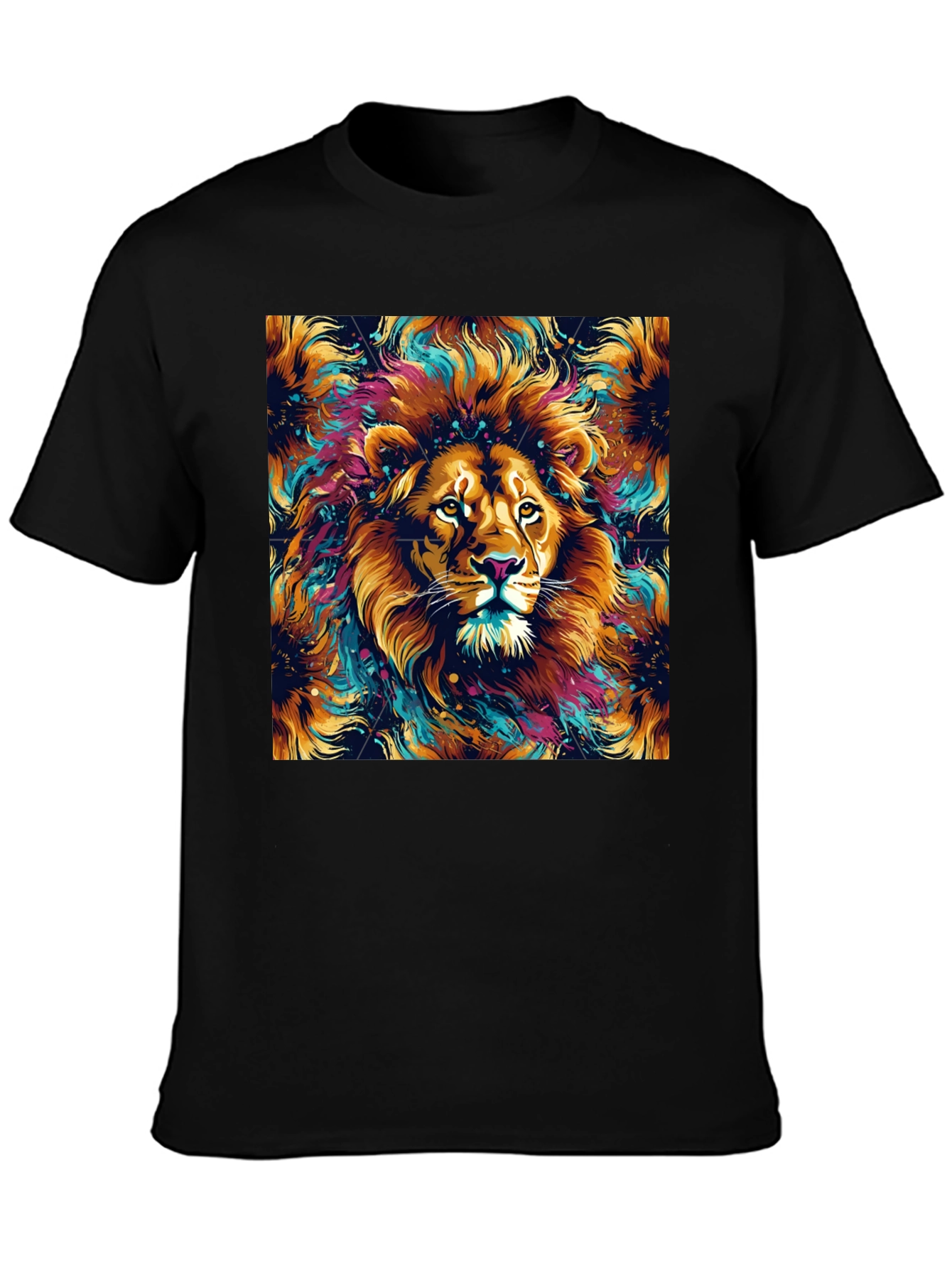 Black Lion Art Graphic Black T-Shirt view 3
