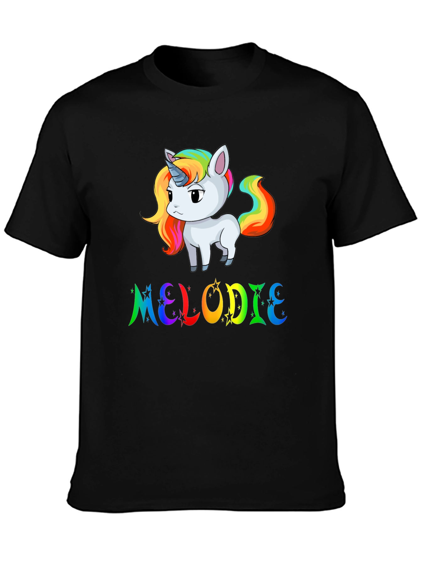 Black Rainbow Unicorn MELODIE Custom T-Shirt view 3