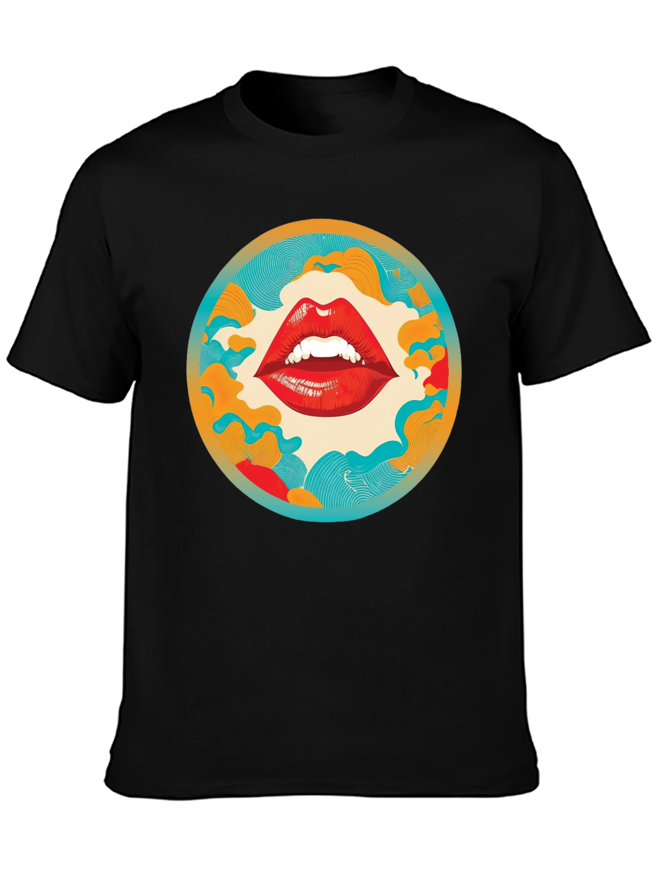 Black Graphic Lips Print Crew Neck Tee view 3