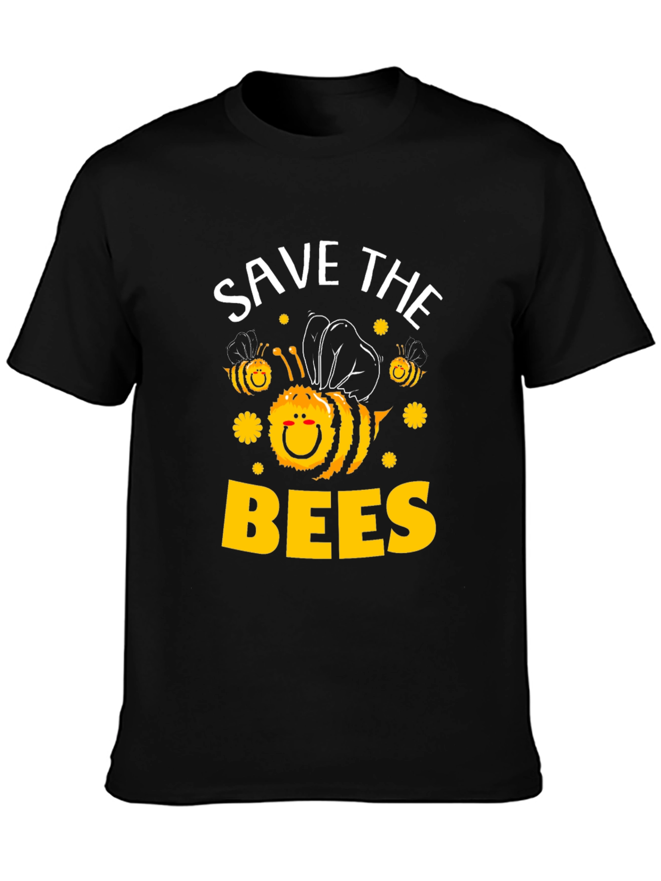 Black Save the Bees T-Shirt - Black, Cute Bee Graphic view 3