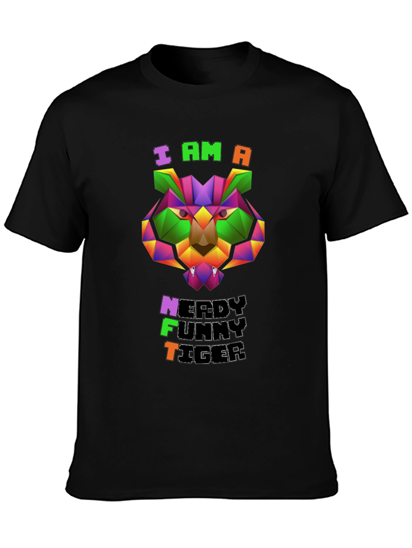 Black Nerdy Funny Tiger Graphic Tee view 3
