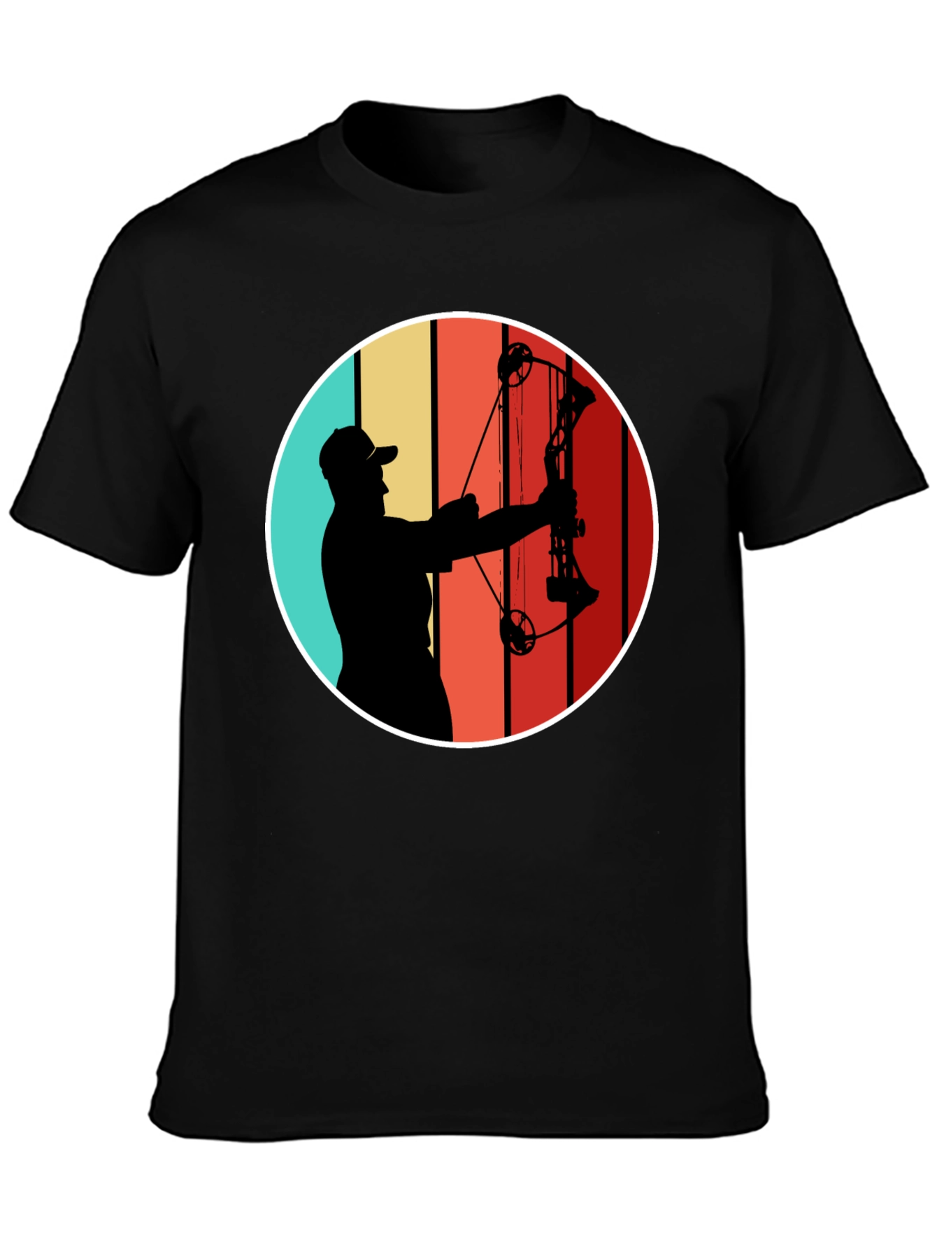 Black Archery Silhouette Tee - Retro Style Bow Hunter T-Shirt view 3