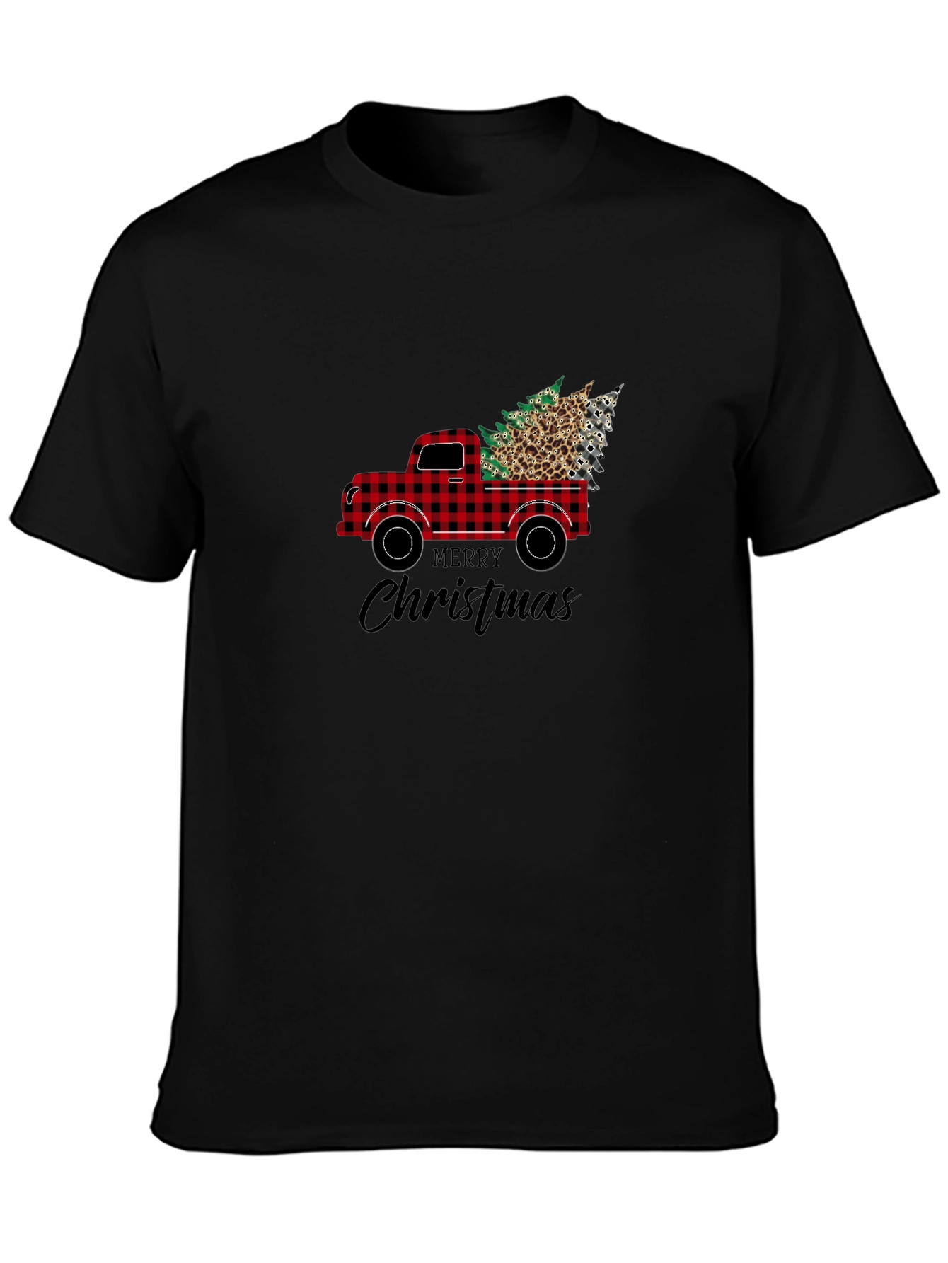 Black Buffalo Plaid Truck Christmas Tee view 3