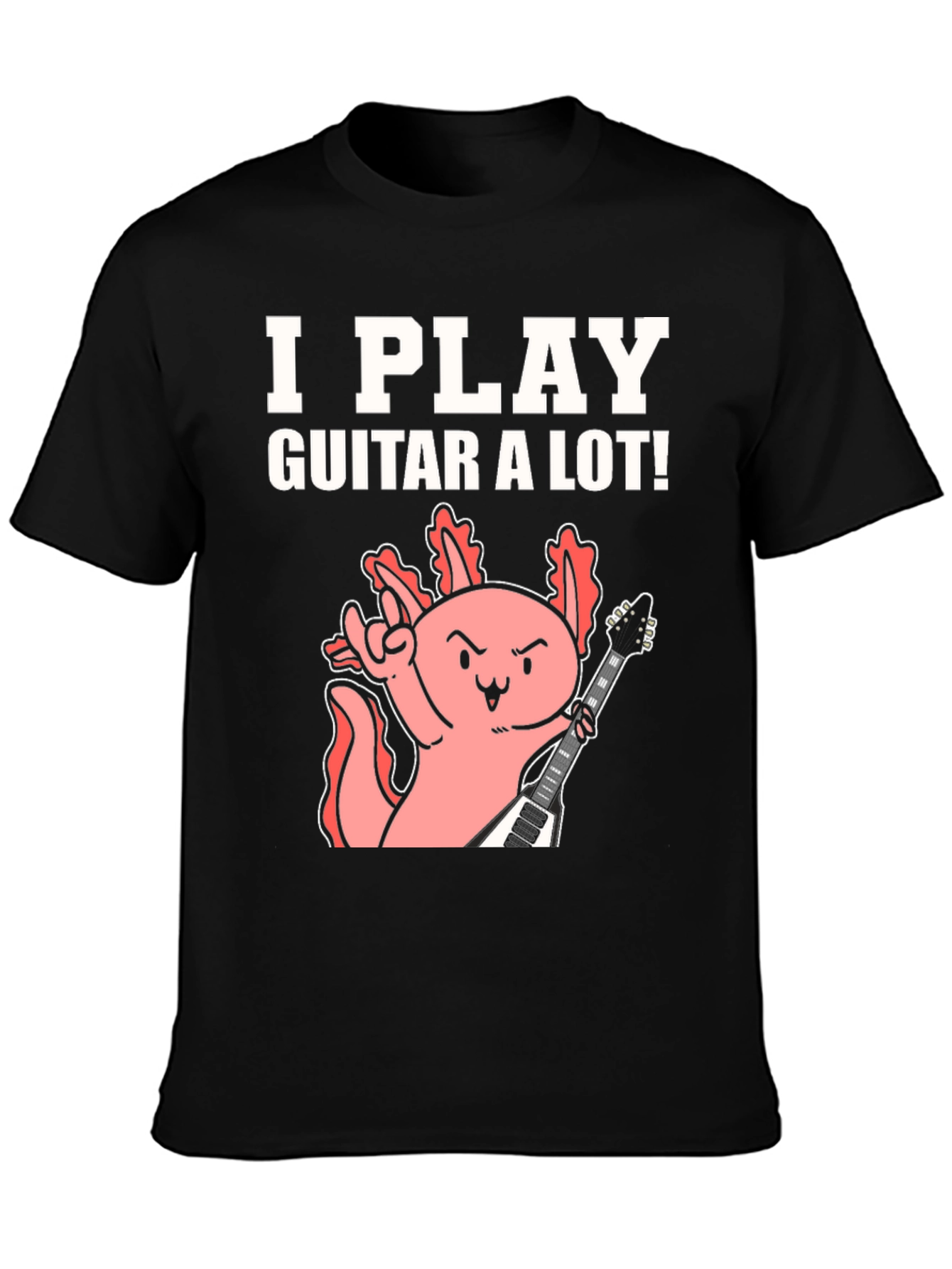 Black I Play Guitar A Lot! Axolotl Musician Graphic Tee view 3