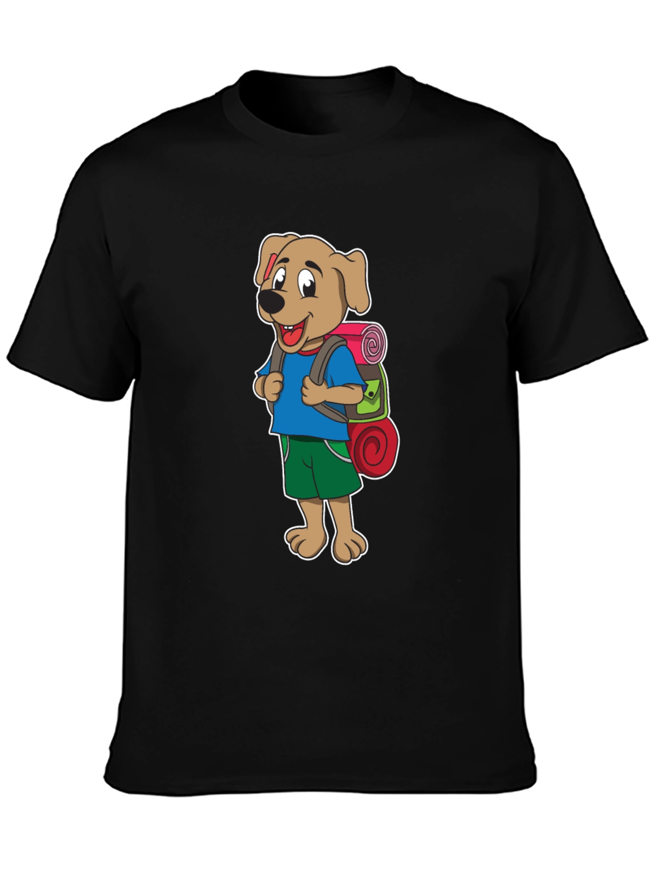 Black Dog Hiker Cartoon Black T-Shirt view 3