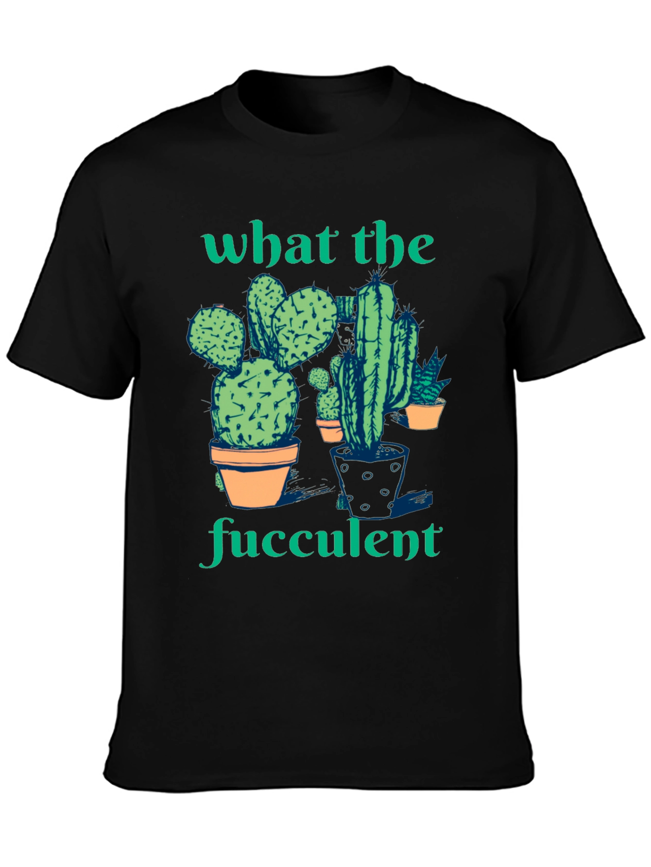 Black What the Fucculent Cactus Humor Graphic T-Shirt view 3