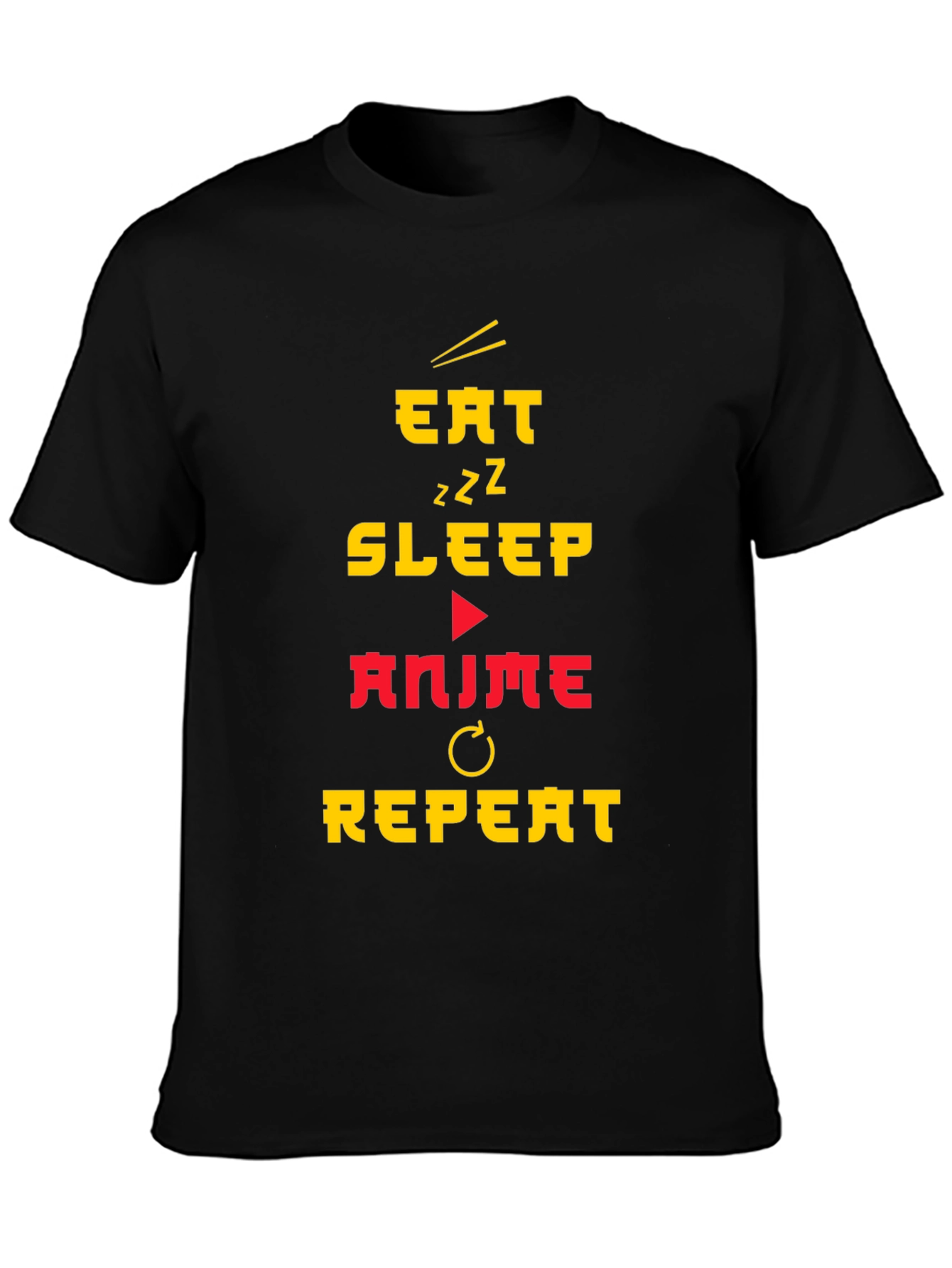 Black Eat Sleep Anime Repeat Black T-Shirt view 3