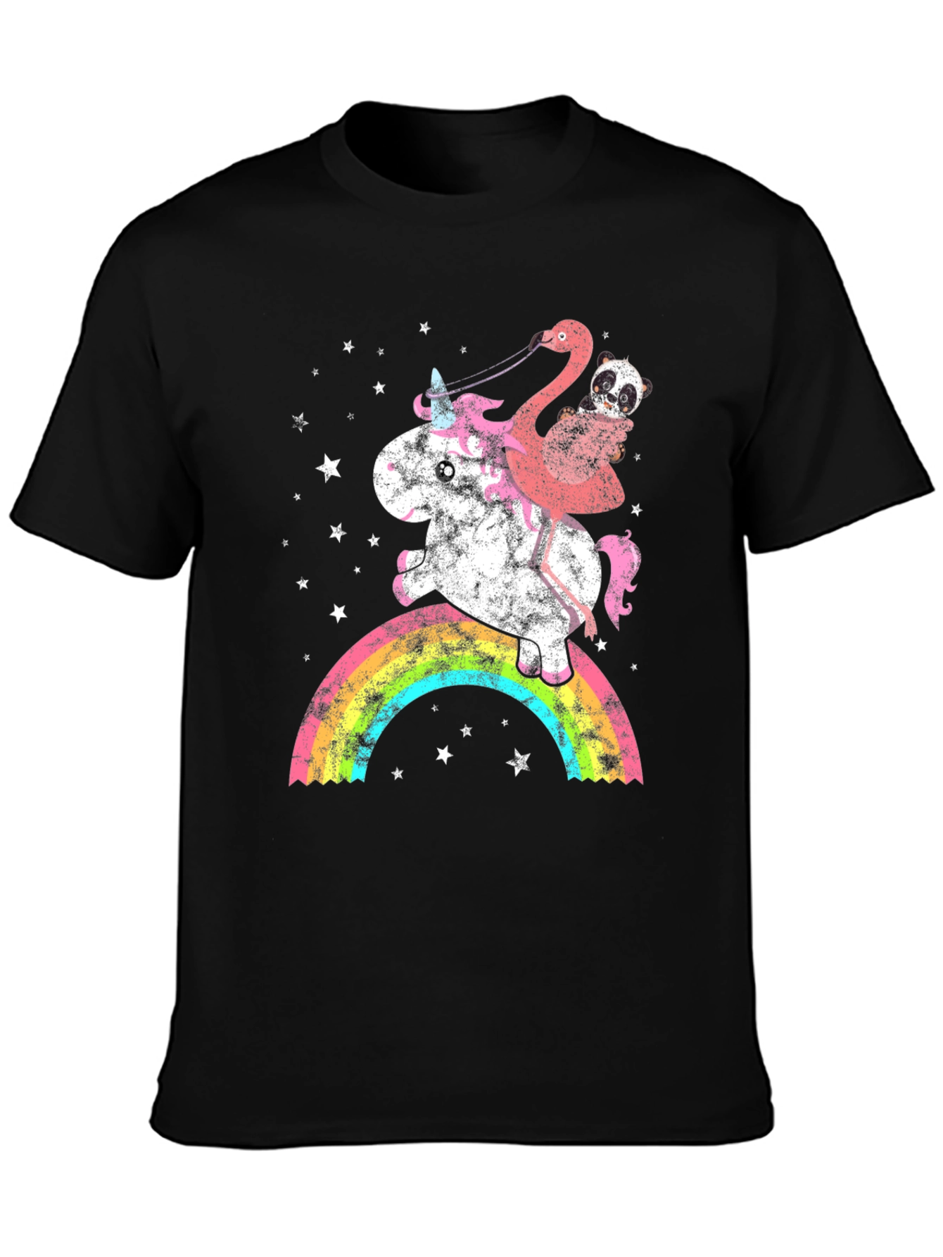 Black Unicorn, Flamingo, & Panda Rainbow Graphic Tee view 3