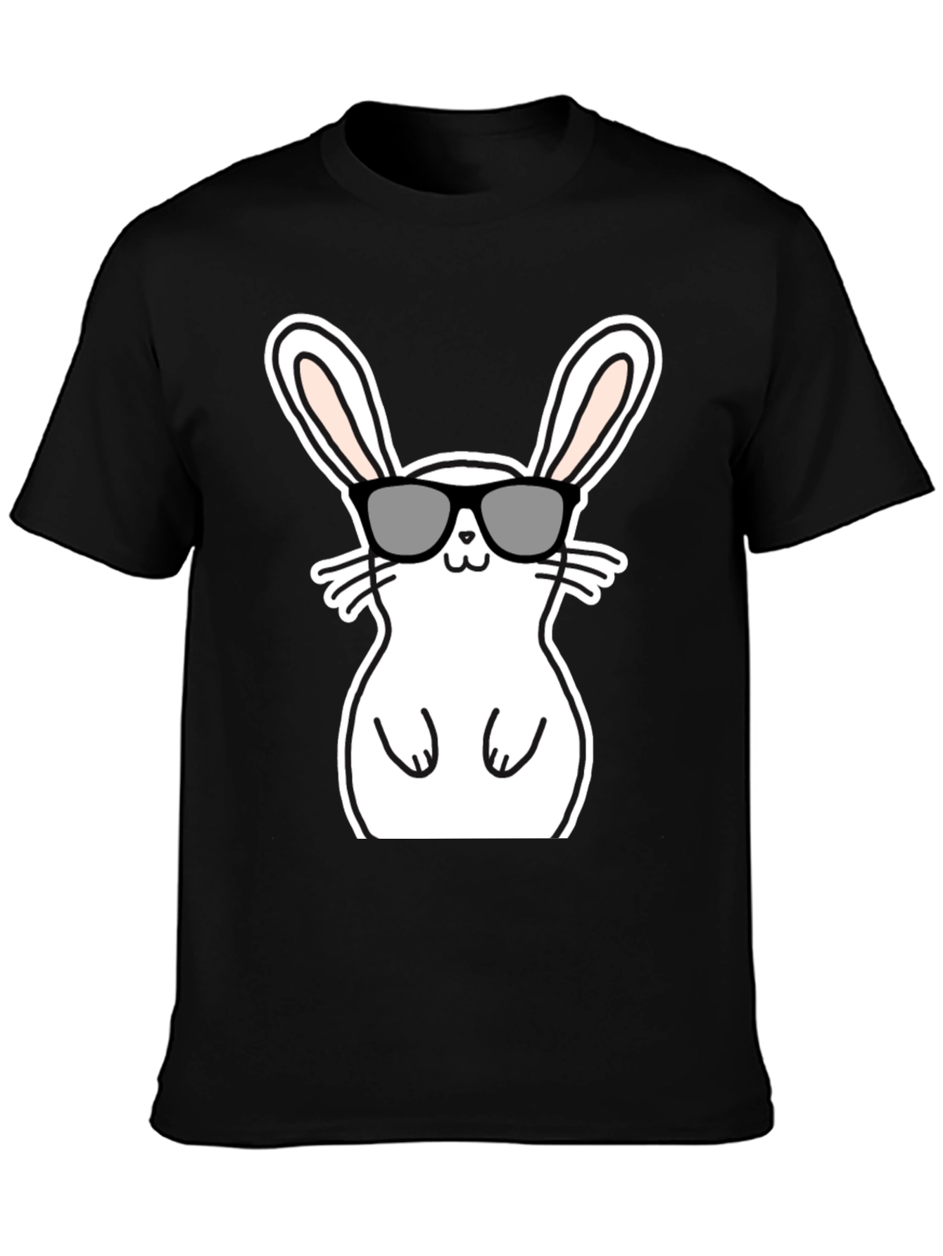 Black Cool Bunny Graphic Tee - Black Cotton Blend view 3