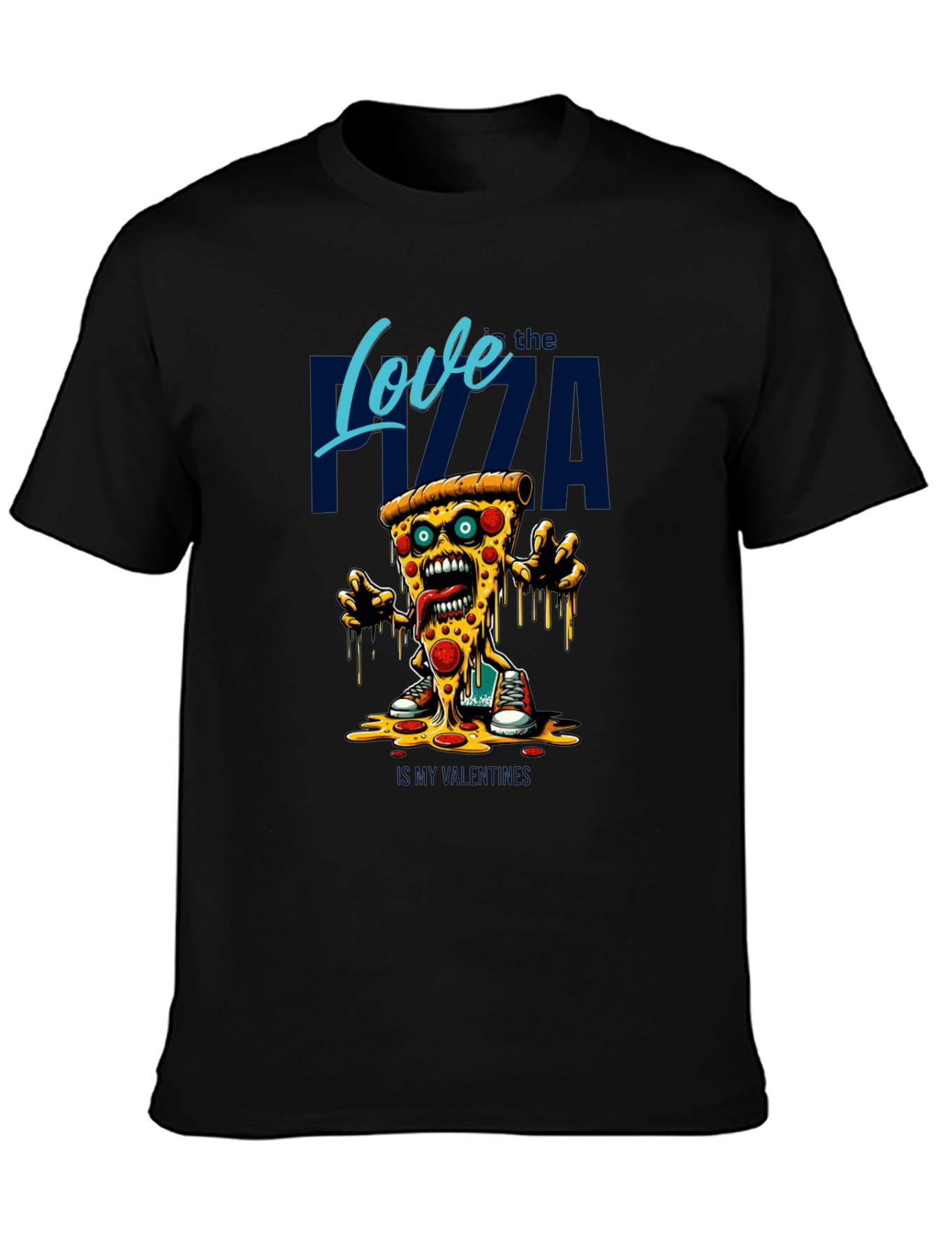 Black Love the Pizza Graphic T-Shirt - Fun Foodie Tee view 3