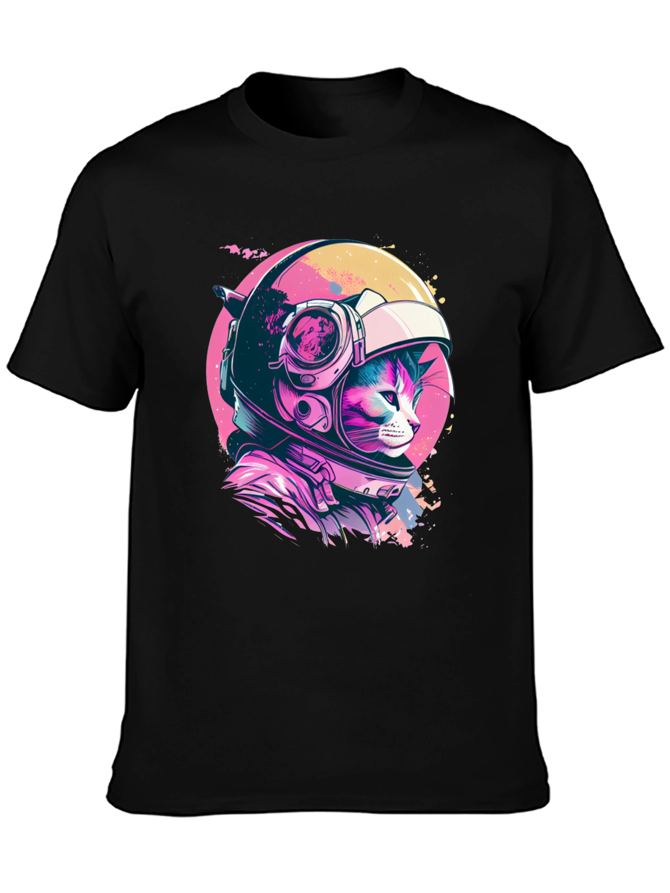 Black Cosmic Cat T-Shirt - Astronaut Kitten in Space! view 3
