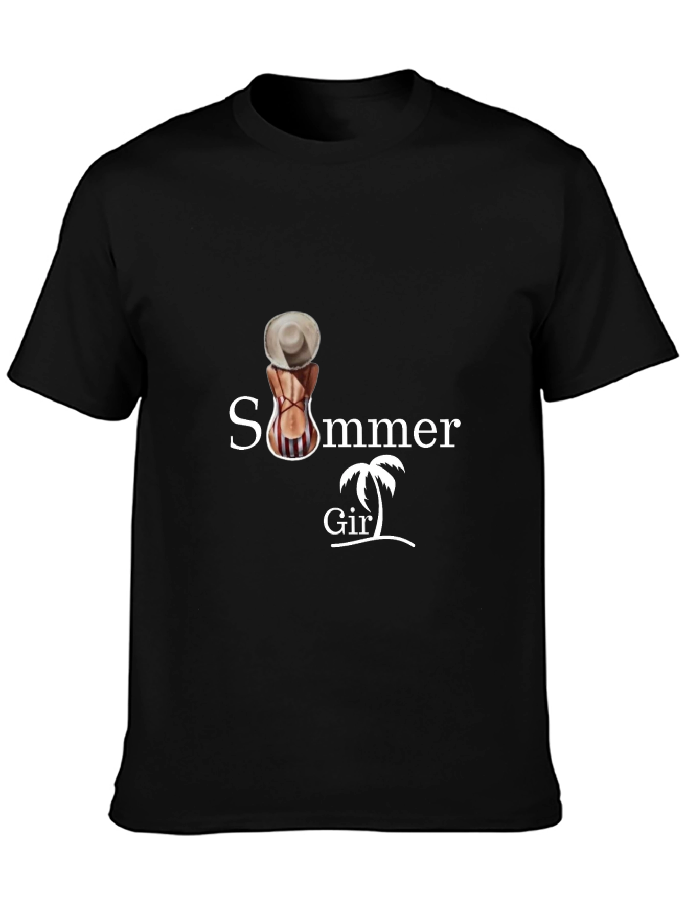 Black Summer Girl Graphic Tee - Black Cotton T-Shirt view 3