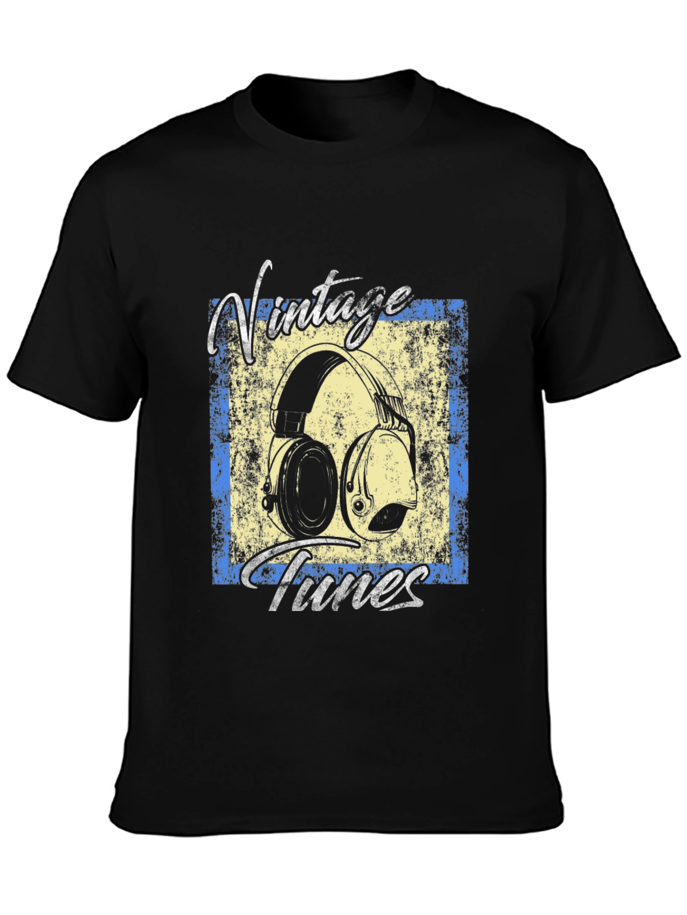 Black Vintage Tunes Graphic Tee - Black Cotton T-Shirt view 3