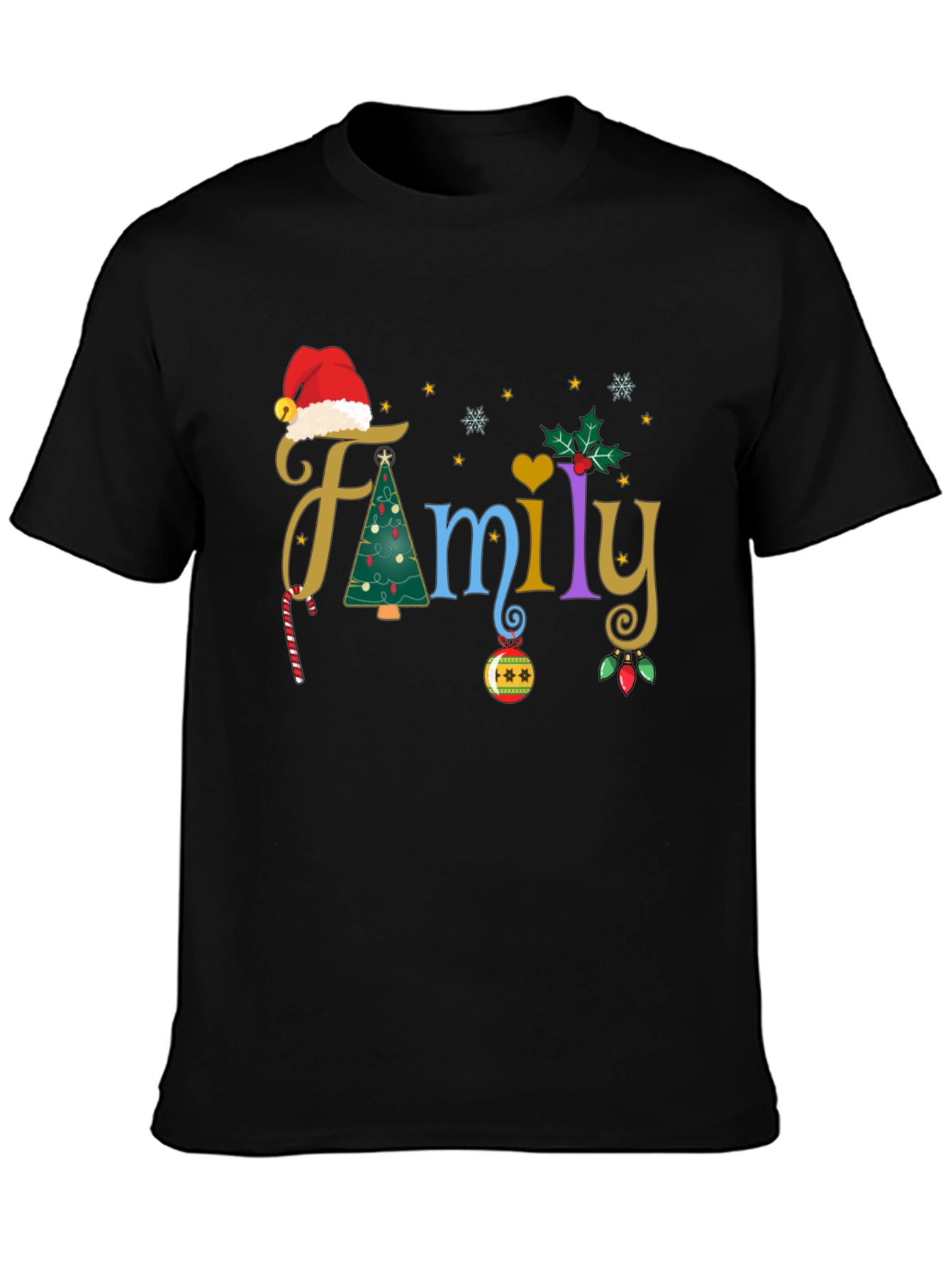 Black Festive Family Christmas T-Shirt view 3