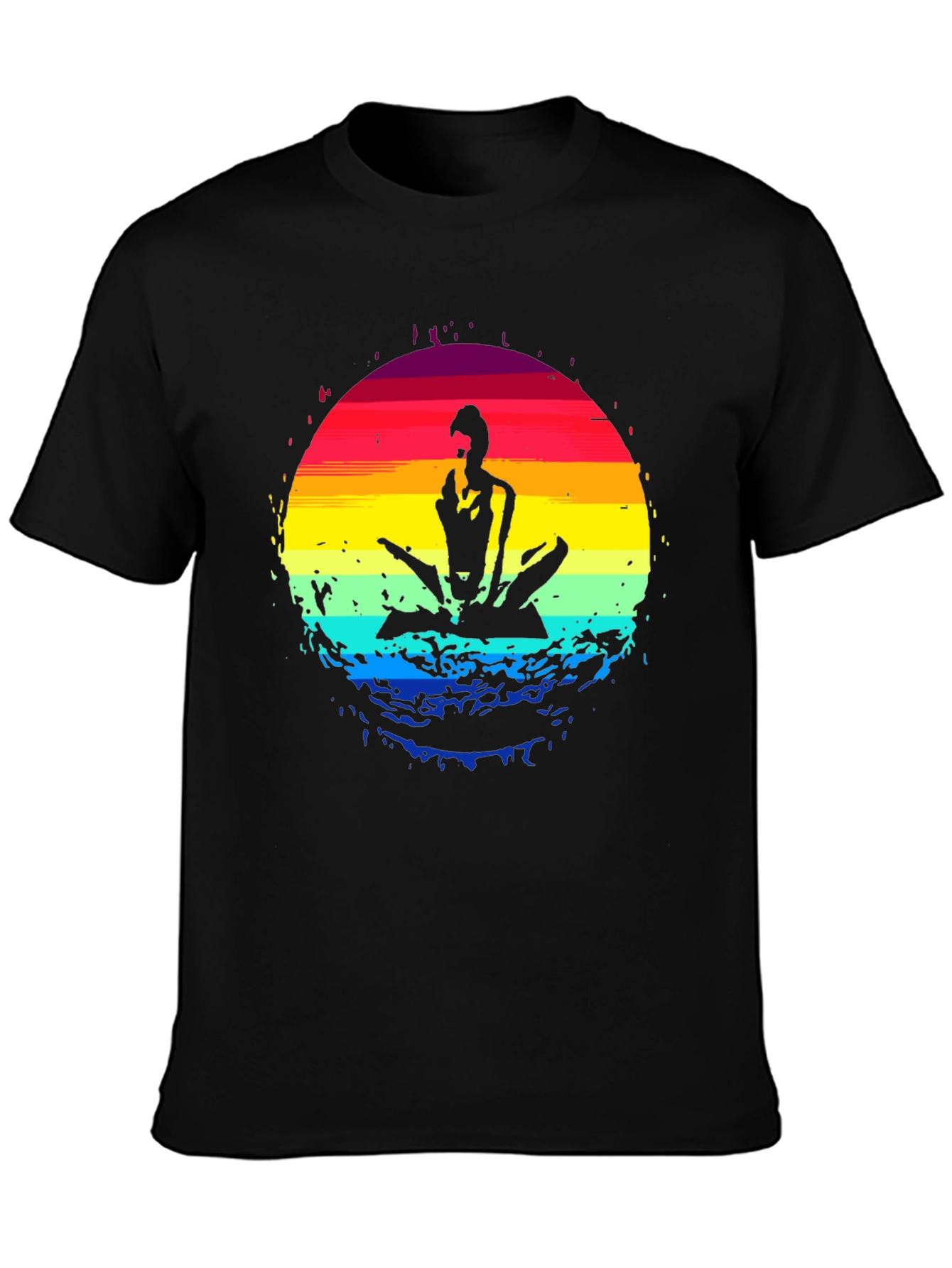 Black Yoga Sunset Graphic Tee - Black Cotton Blend Shirt view 3