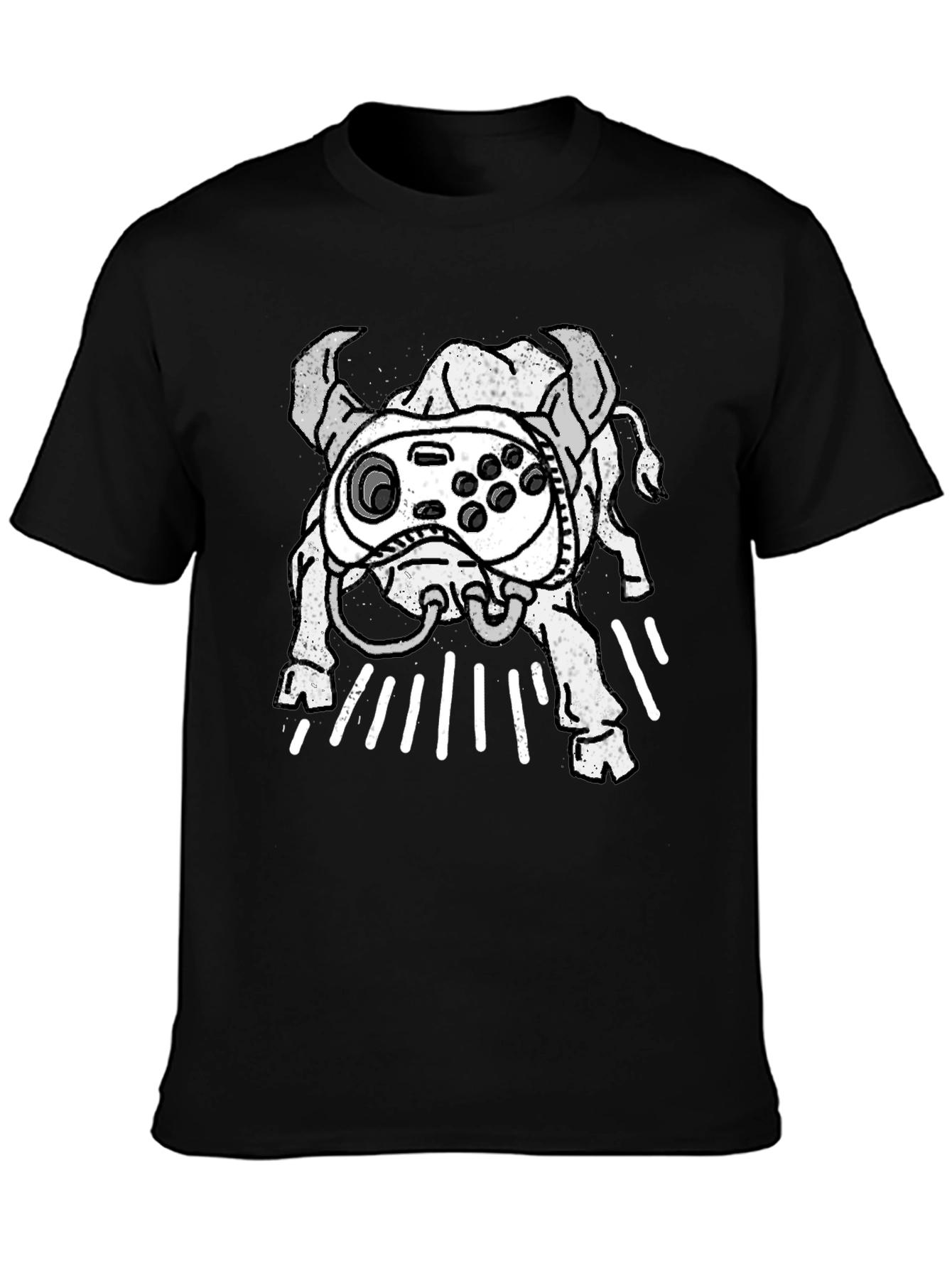 Black Gamer Bull Graphic Tee - Black Cotton Blend T-Shirt view 3