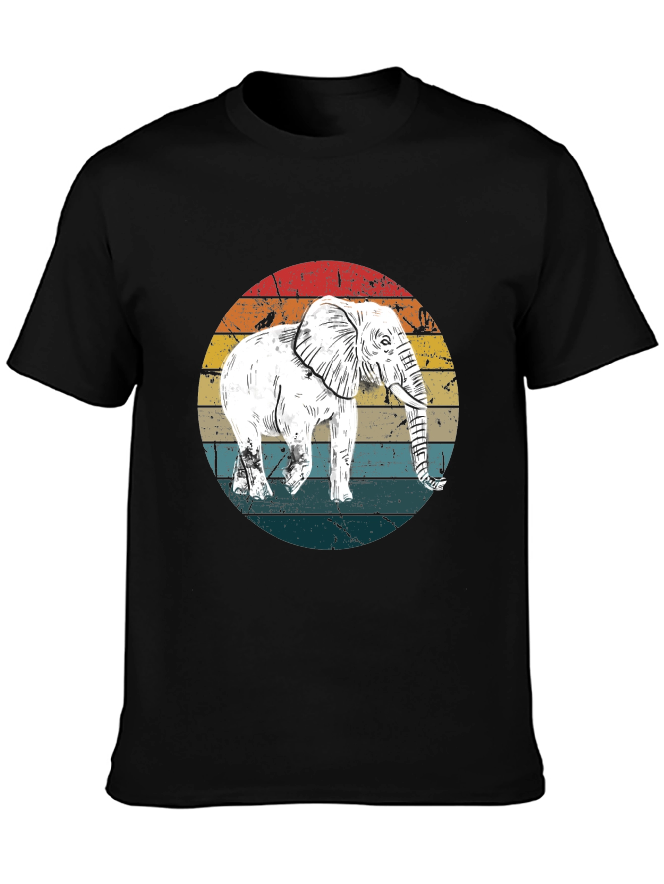 Black Vintage Elephant Sunset T-Shirt view 3
