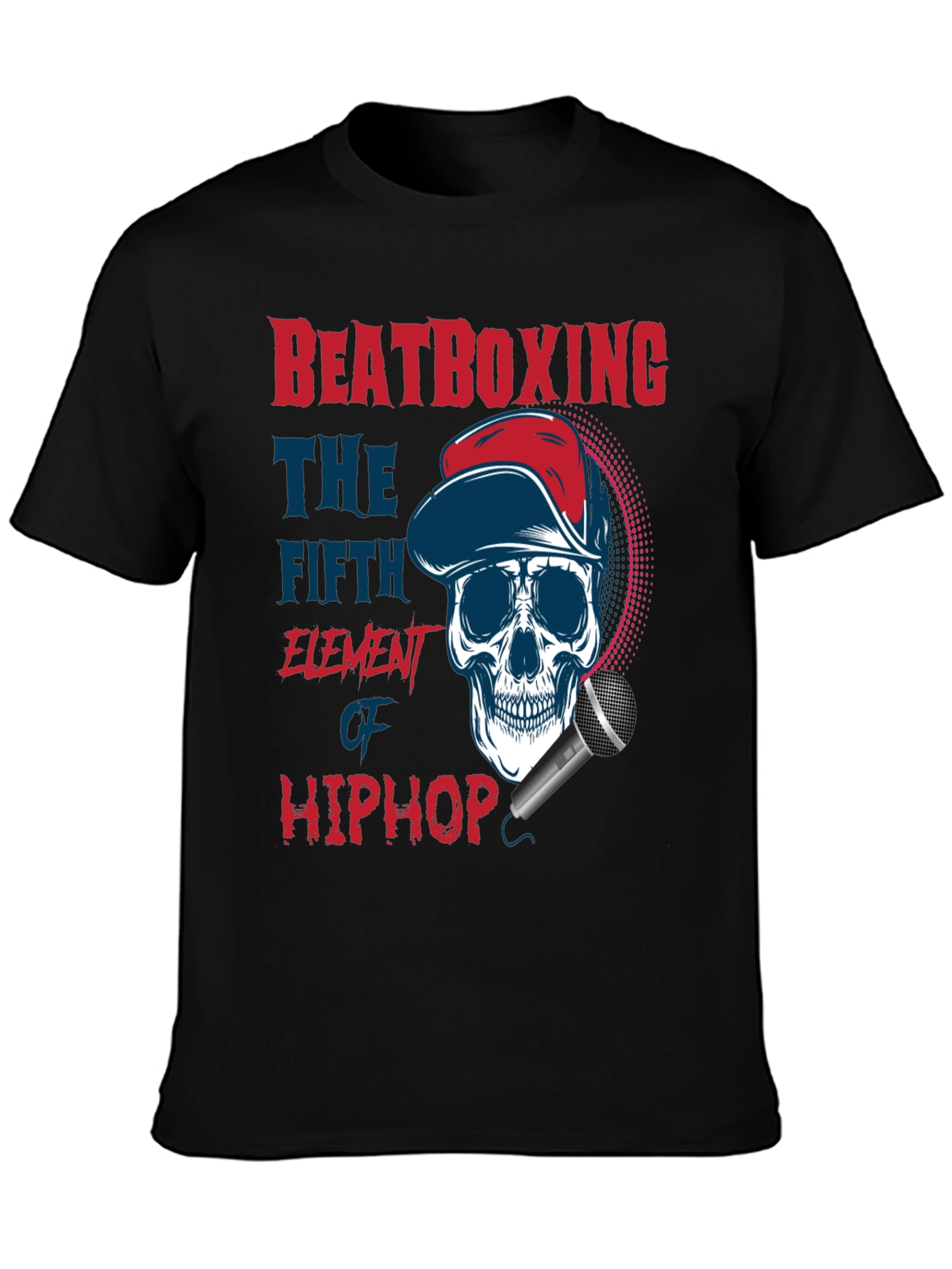 Black Beatboxing Hip Hop Skull T-Shirt view 3