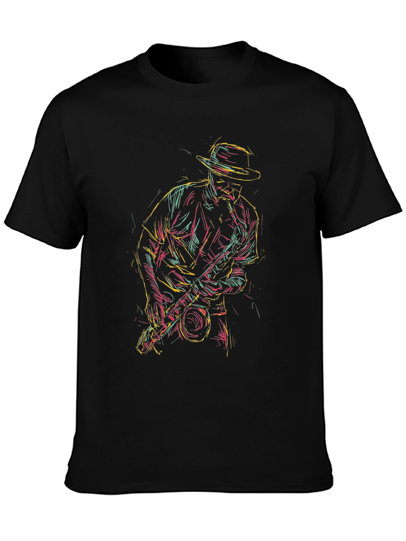 Black Cool Jazz Saxophone T-Shirt - Black Graphic Tee view 3