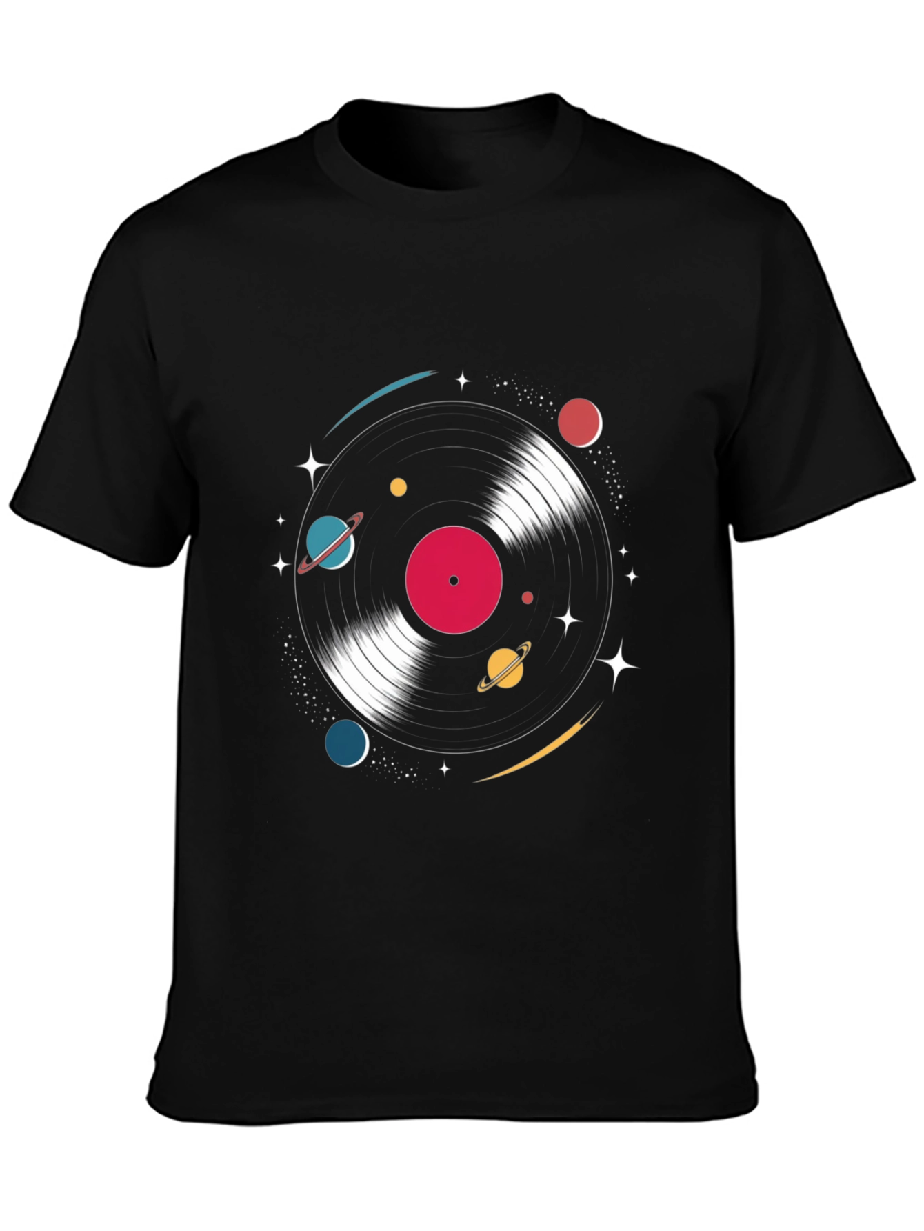 Black Retro Vinyl Record Space T-Shirt view 3