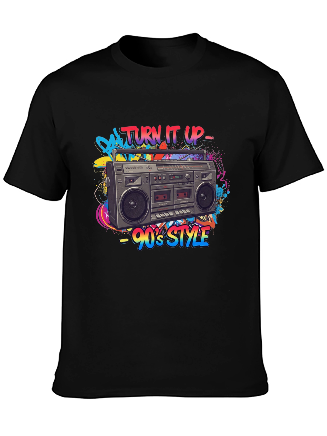 Black 90's Style Boombox Graphic Tee - Turn It Up! view 3