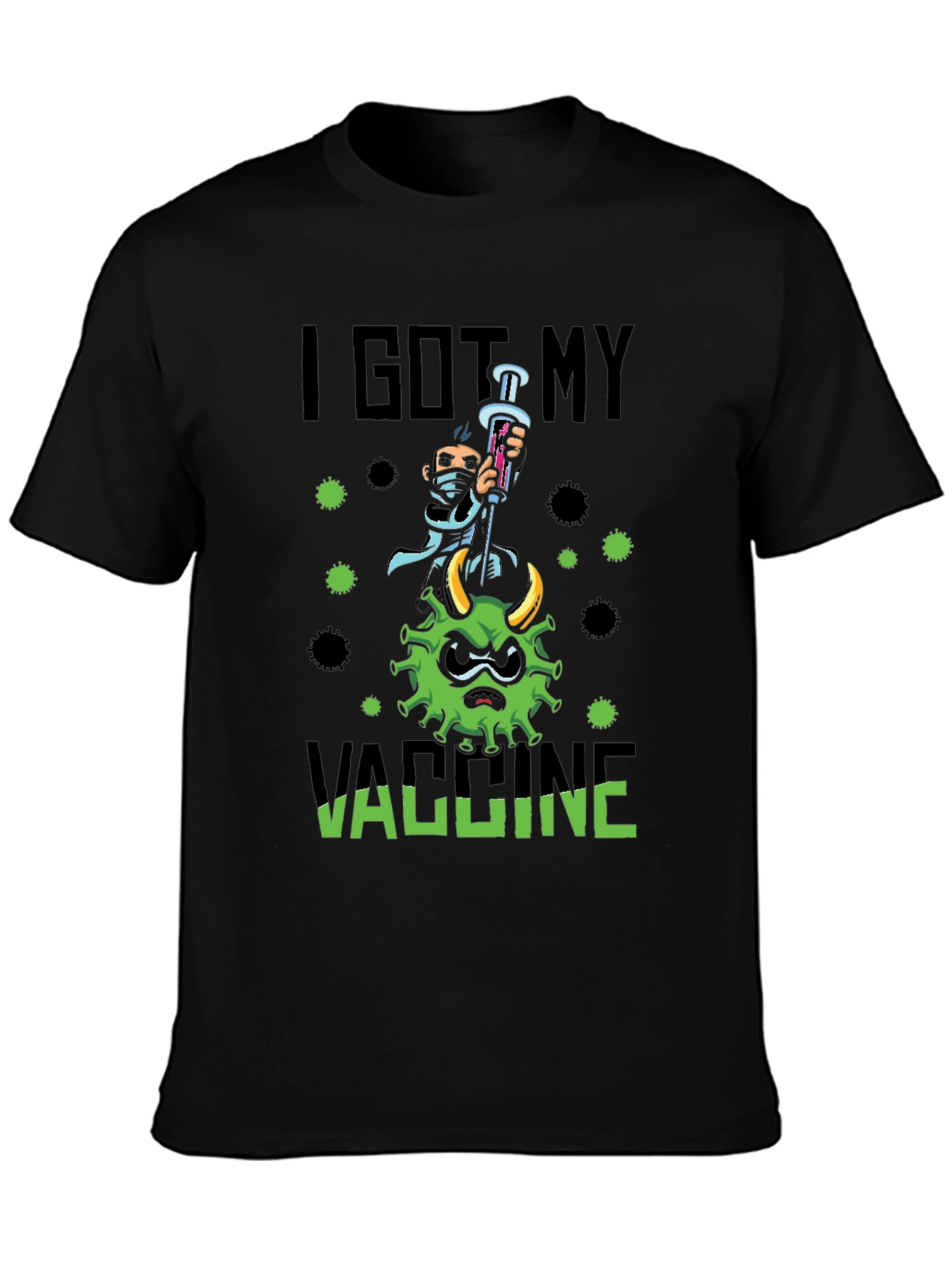 Black I Got My Vaccine T-Shirt - Funny Cartoon Virus Graphic view 3
