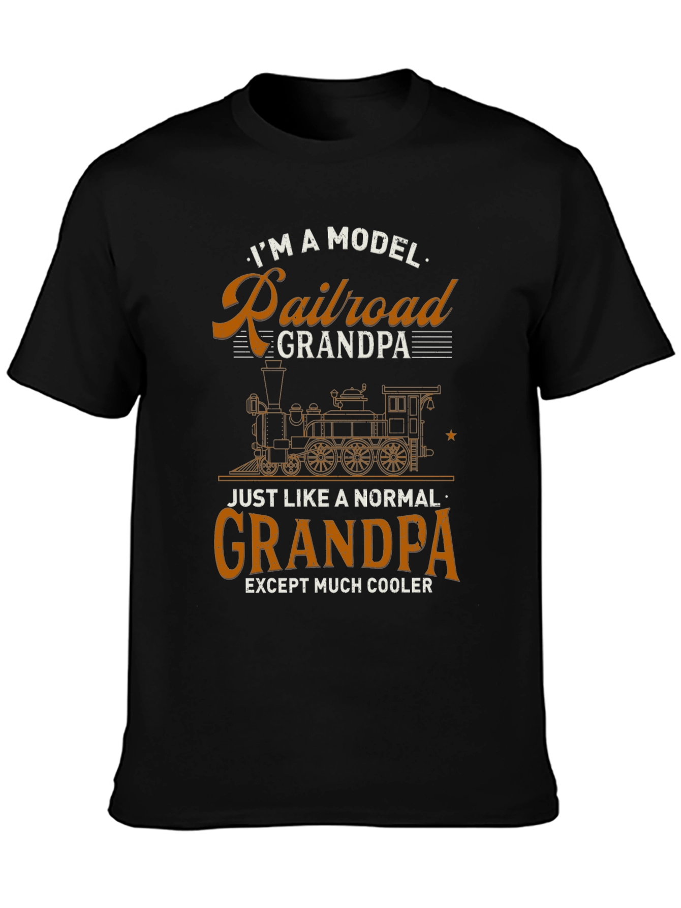 Black Model Railroad Grandpa Novelty T-Shirt view 3
