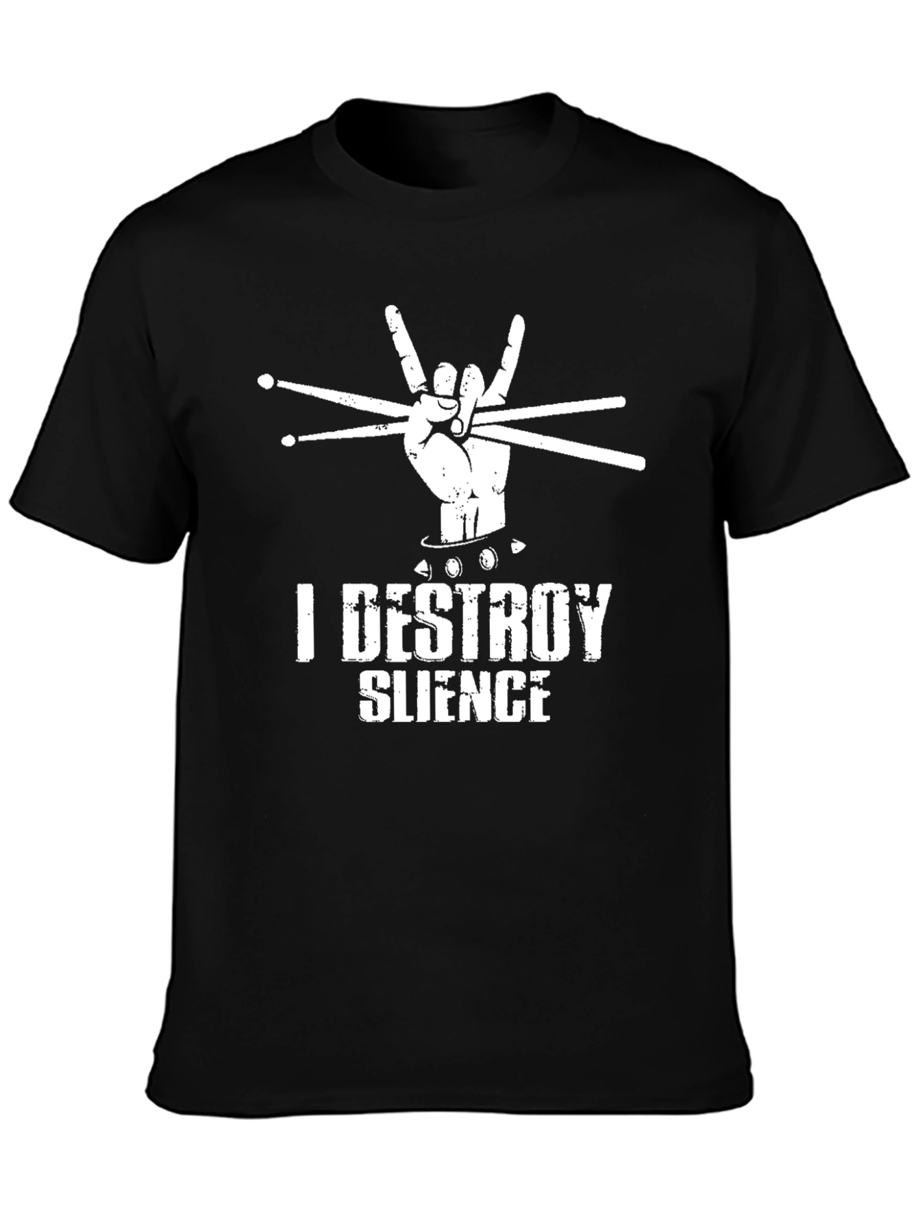 Black I Destroy Silence Drummer Graphic Tee view 3