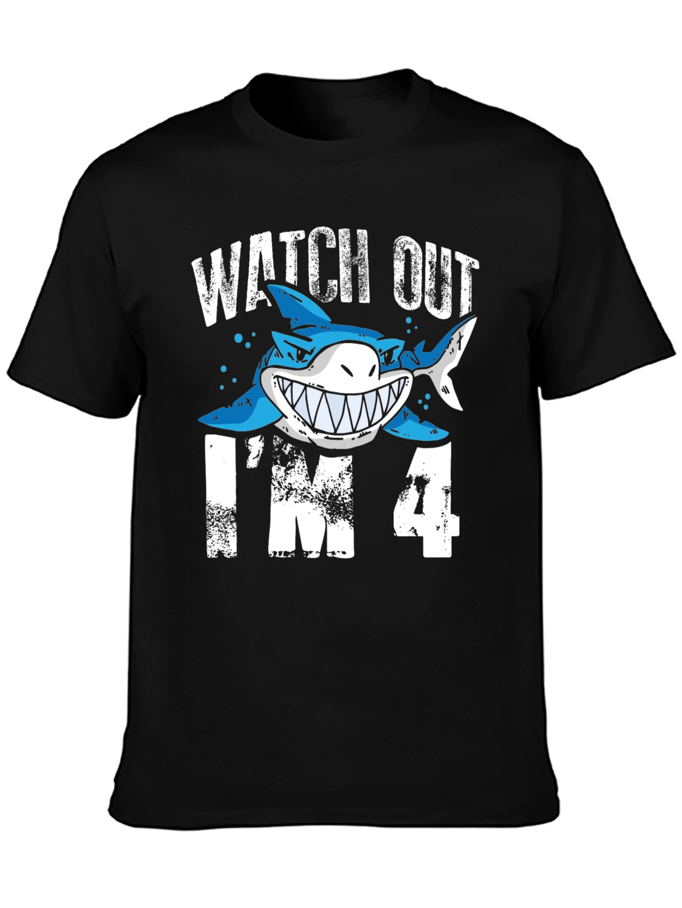 Black Watch Out I'm 4 Shark Birthday T-Shirt view 3