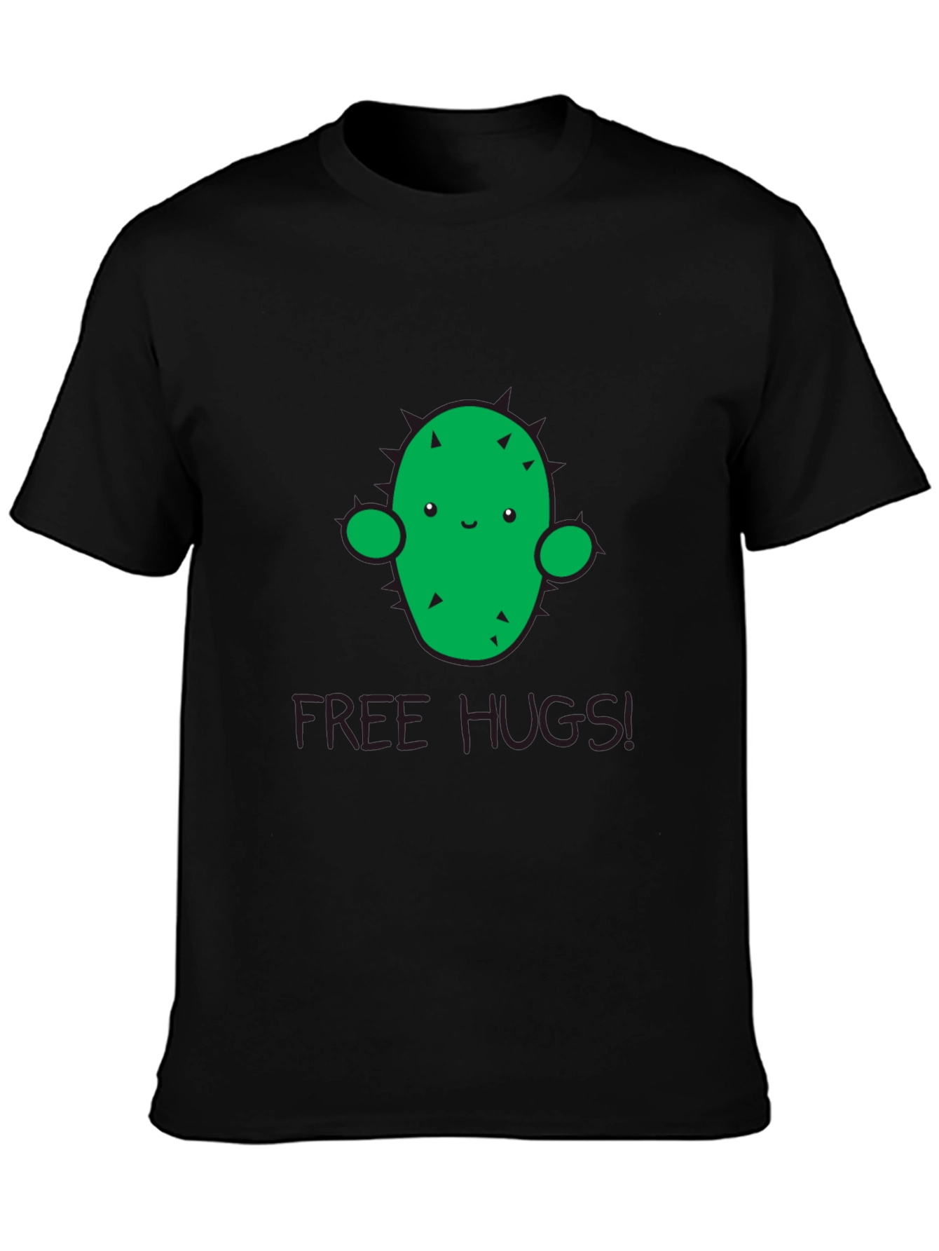 Black Cute Cactus 'Free Hugs' Graphic T-Shirt - Unisex view 3