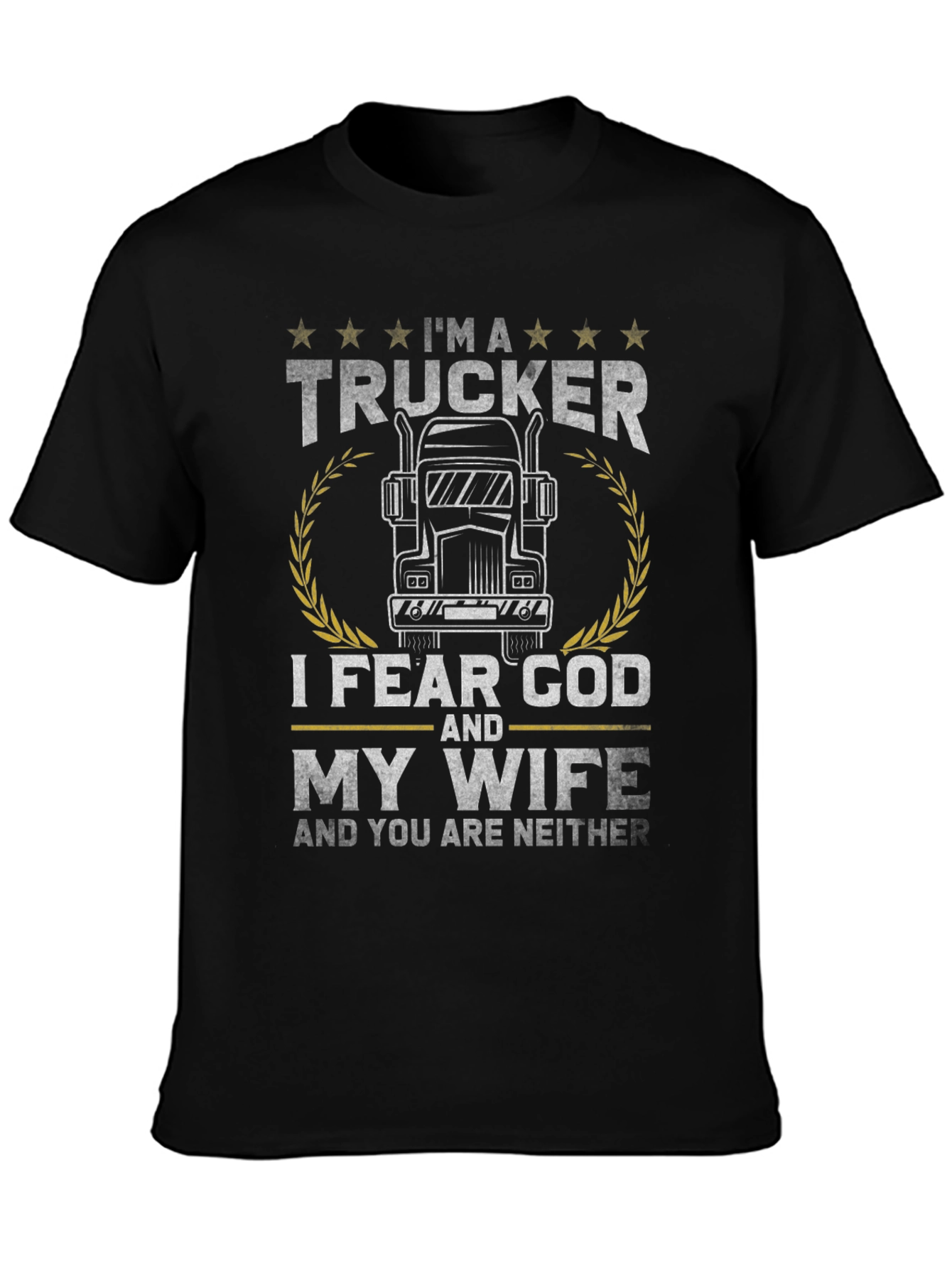 Black Trucker I Fear God and My Wife Graphic T-Shirt view 3