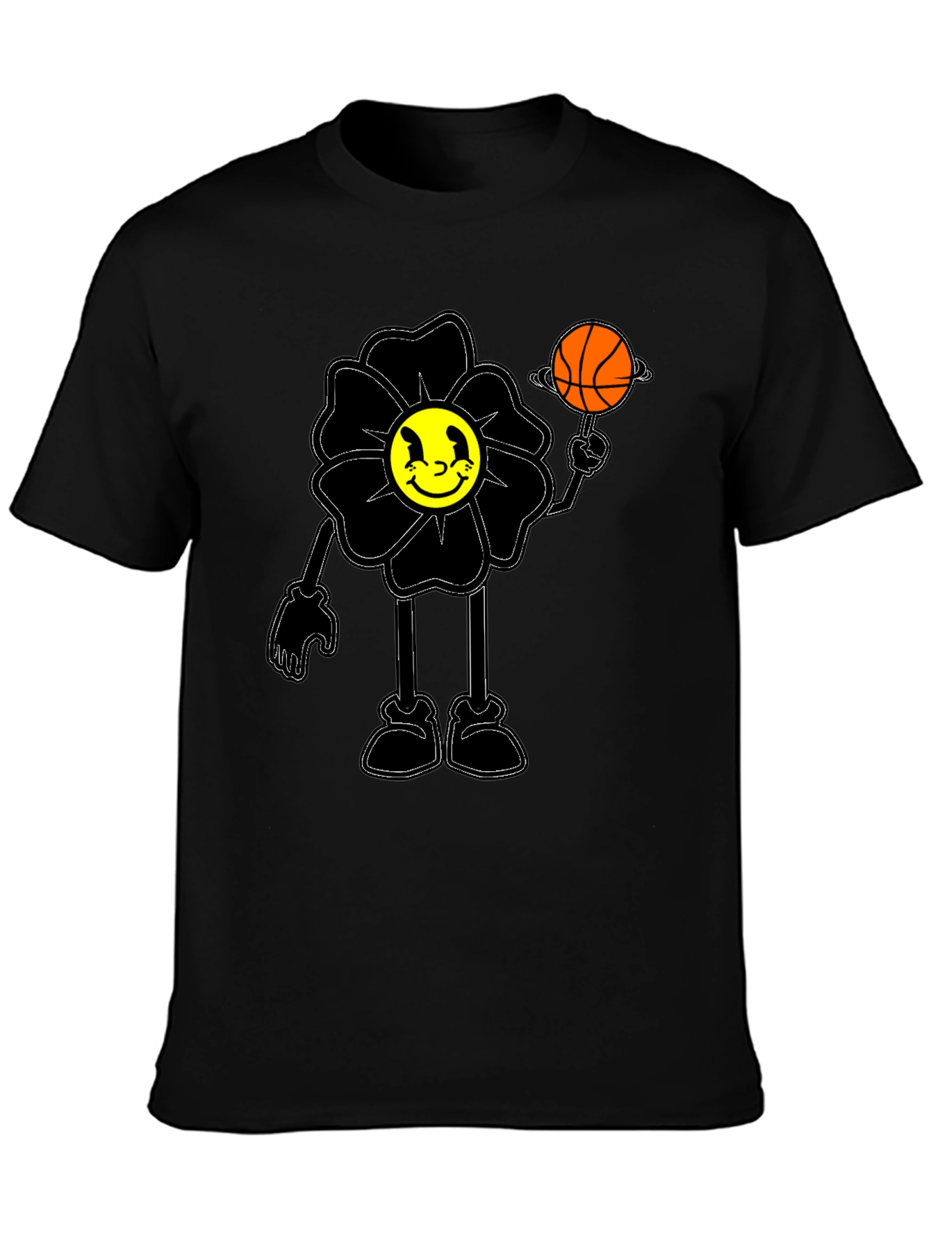 Black Smiley Flower Graphic Tee - Trendy Black T-Shirt view 3