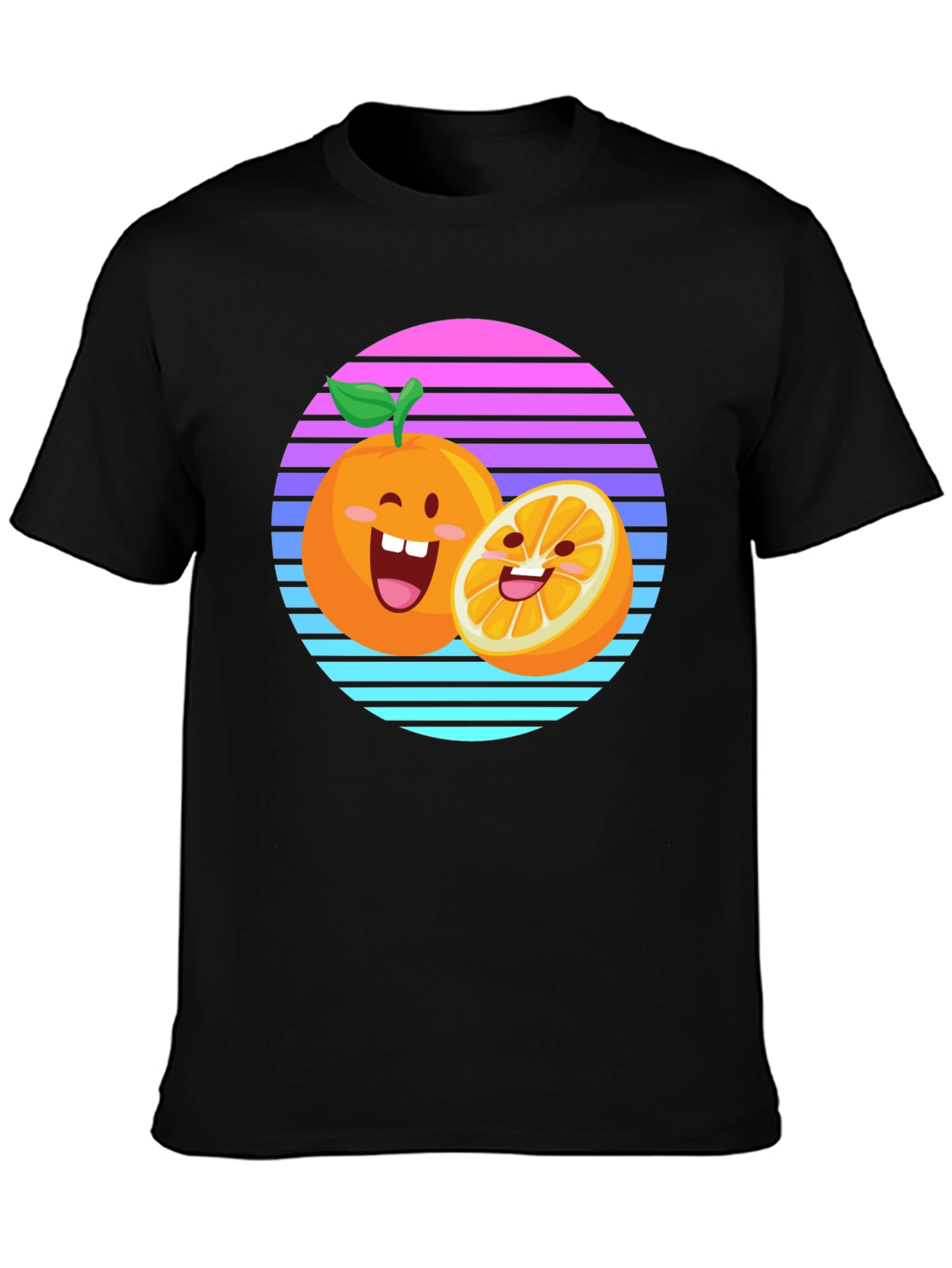Black Cartoon Orange Sunset T-Shirt view 3