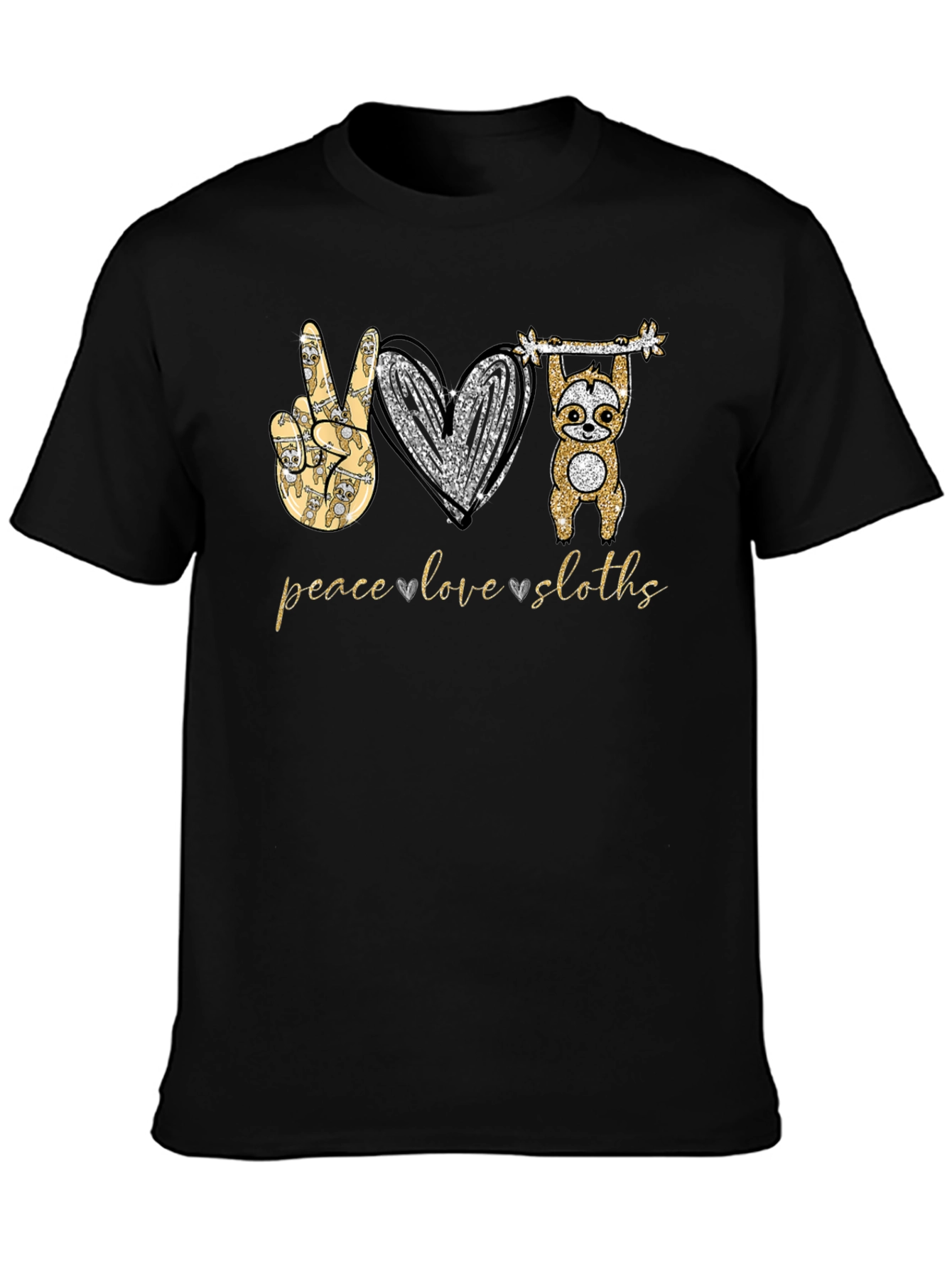 Black Peace Love Sloths T-Shirt view 3
