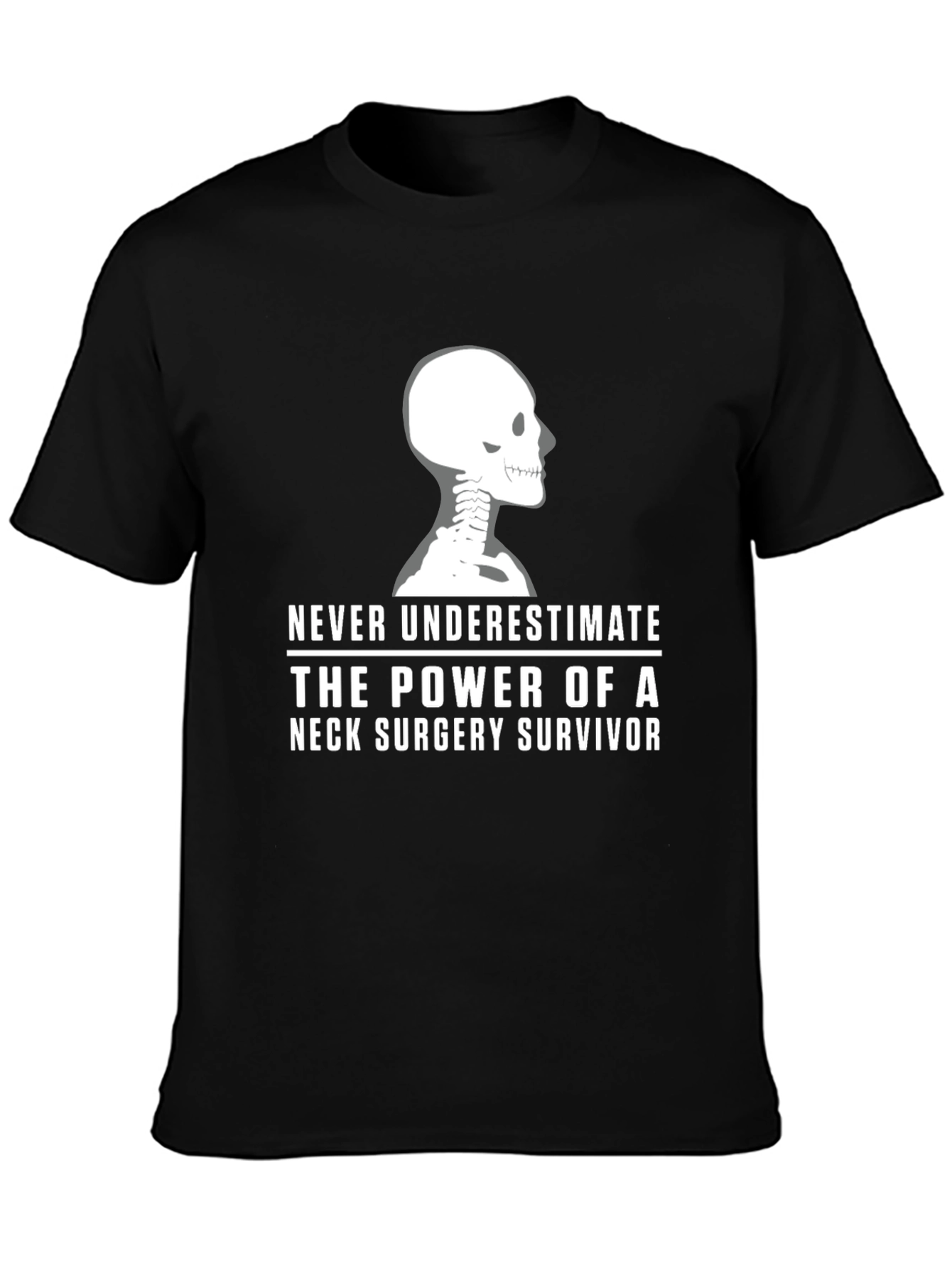 Black Neck Surgery Survivor T-Shirt - Skeleton Design view 3