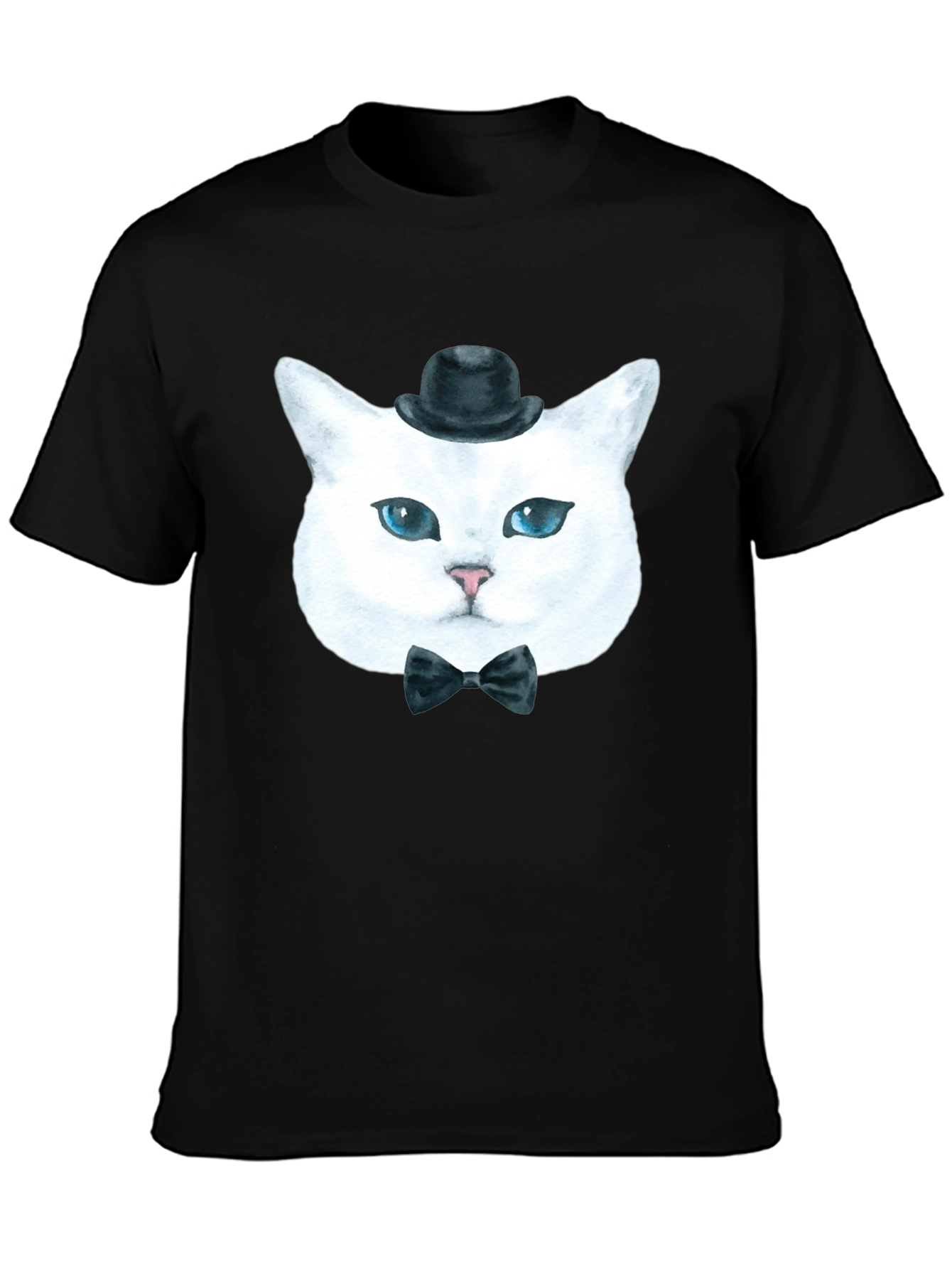 Black Dapper Cat T-Shirt: Classy Feline in Bow Tie & Hat view 3