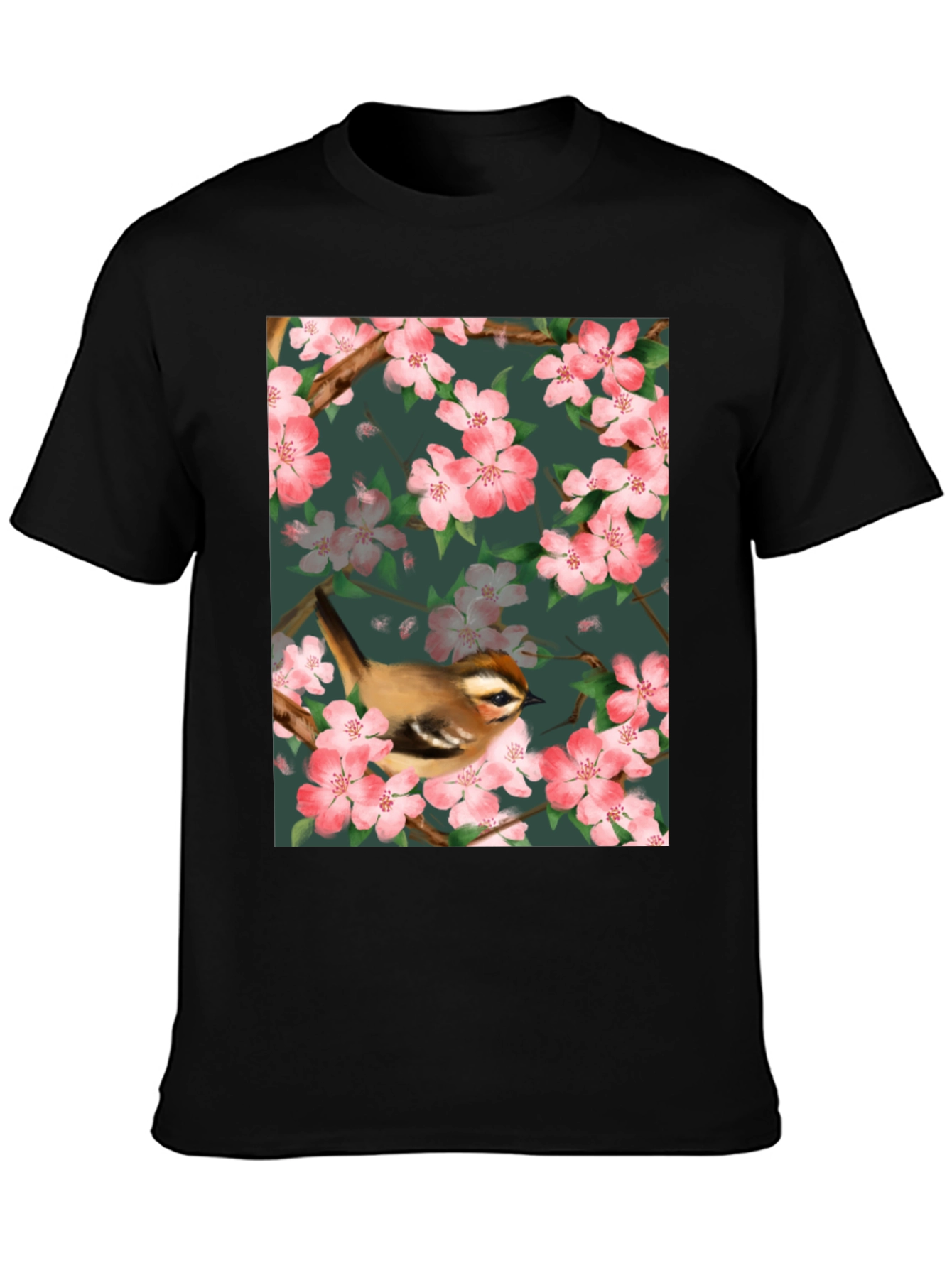 Black Bird & Blossom Graphic Tee - Nature Lover's Shirt view 3
