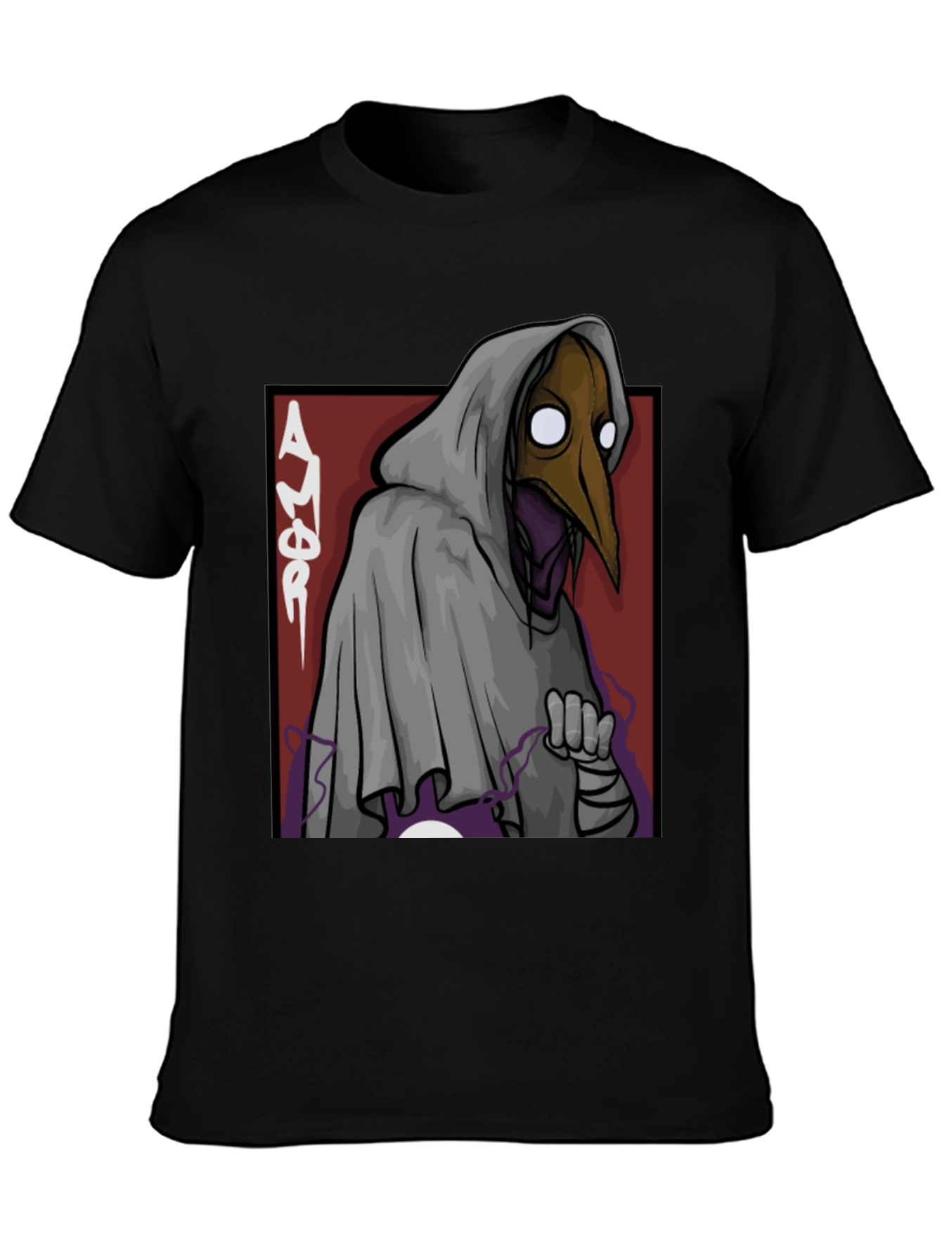 Black Plague Doctor Graphic Tee - Black Cotton T-Shirt view 3