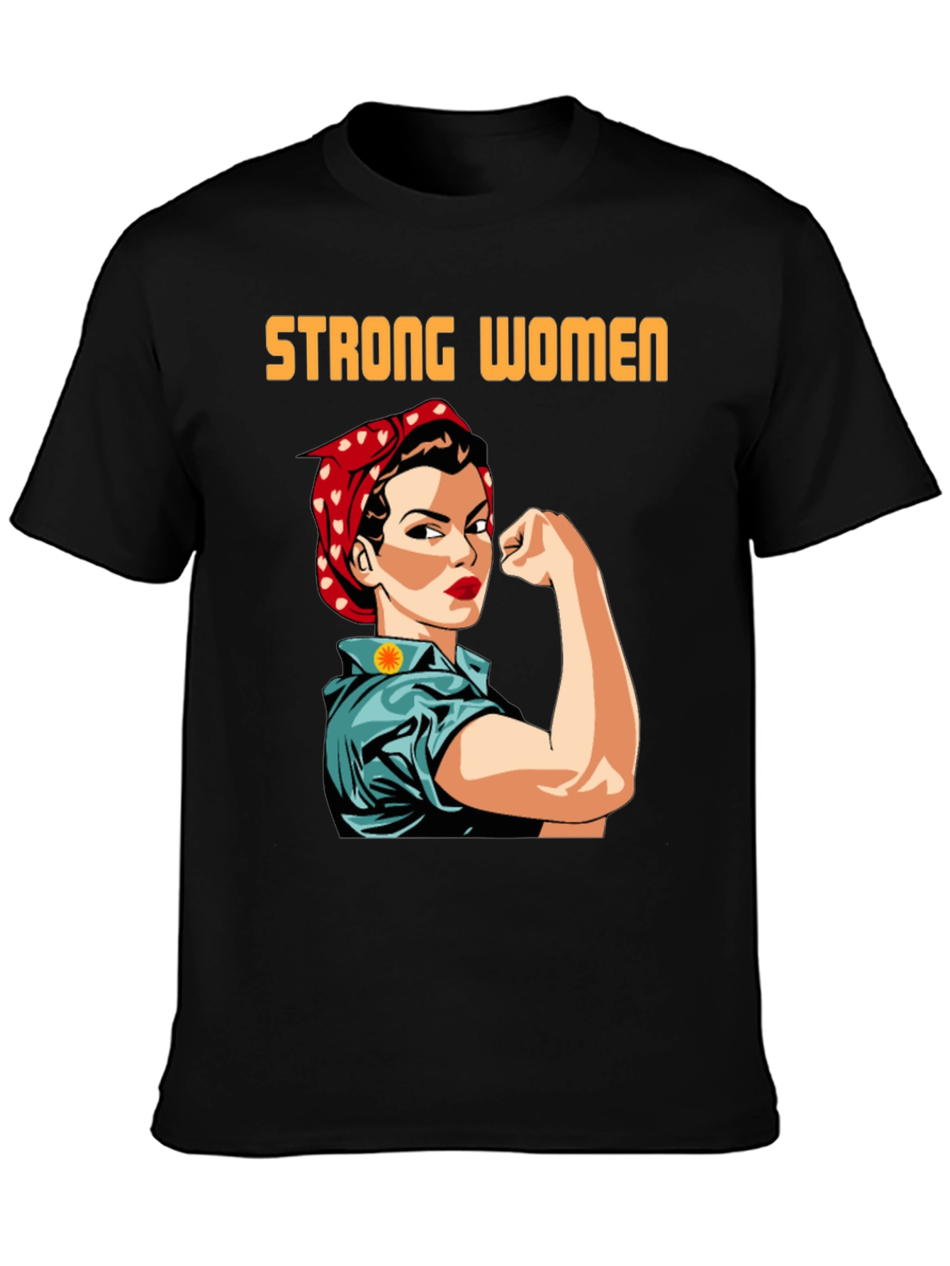 Black Strong Women T-Shirt, Empowering Rosie the Riveter Graphic Tee view 3