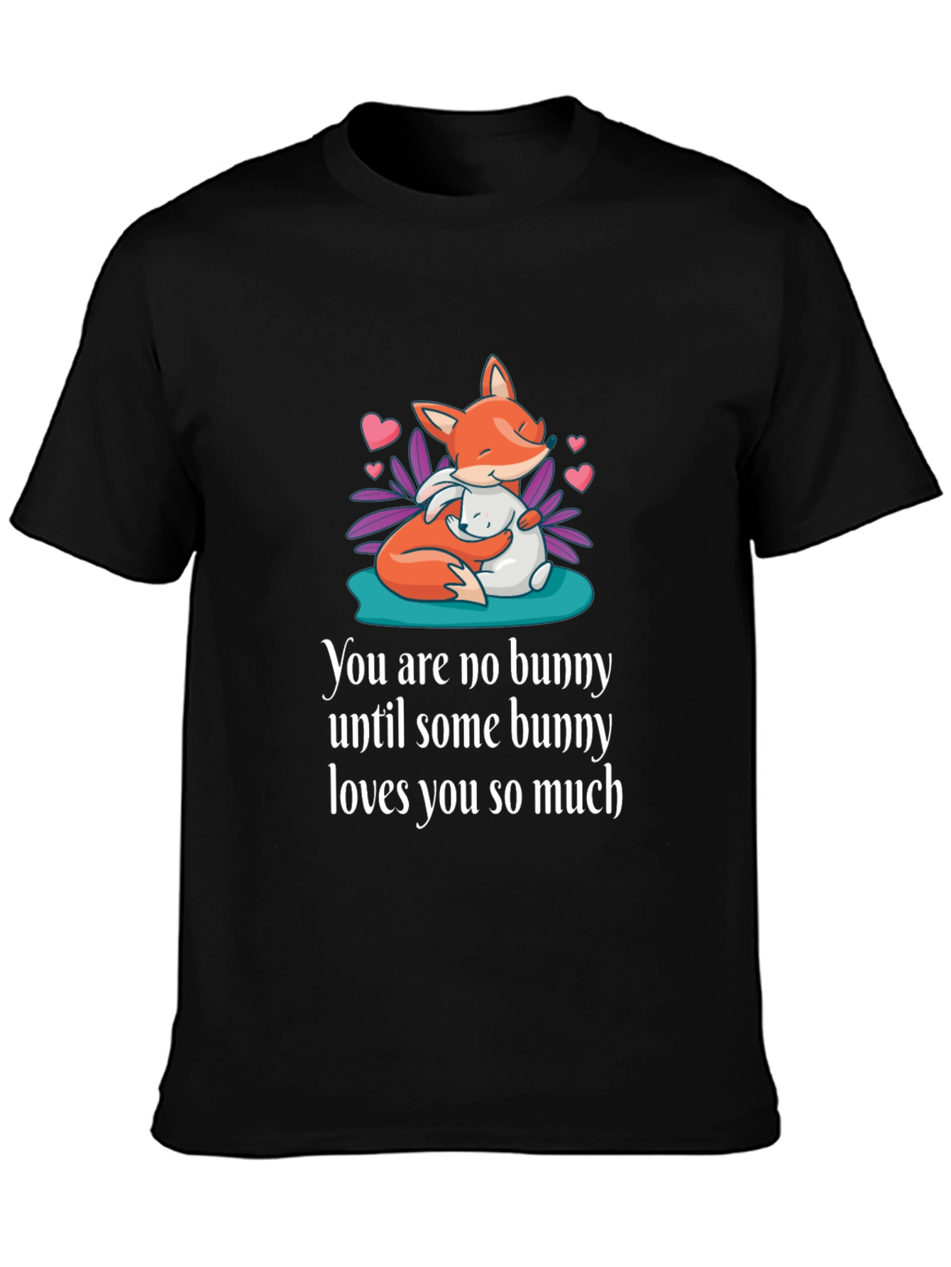 Black Cute Fox & Bunny Graphic T-Shirt - Unisex Soft Cotton Tee view 3