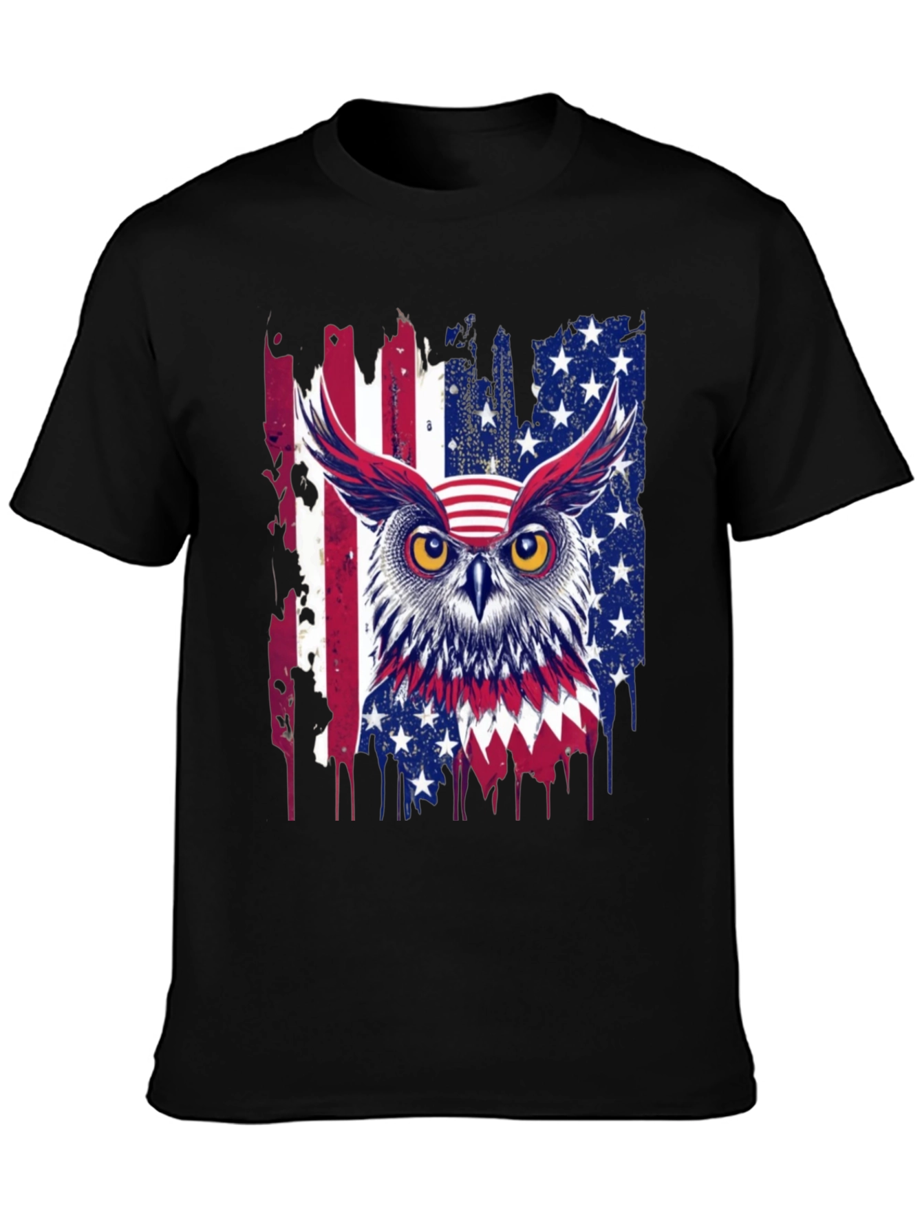 Black American Owl T-Shirt Patriotic USA Flag Tee view 3