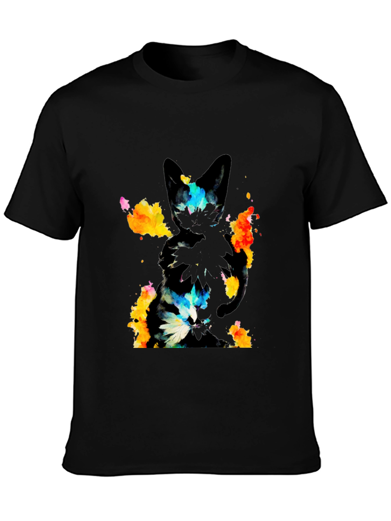Black Abstract Cat Graphic Black T-Shirt view 3