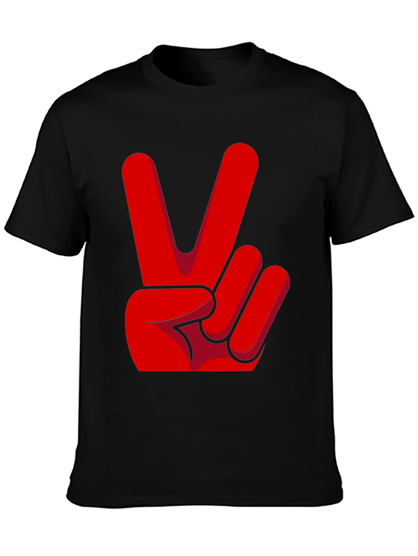 Black Peace Sign T-Shirt - Red Hand Gesture Design view 3