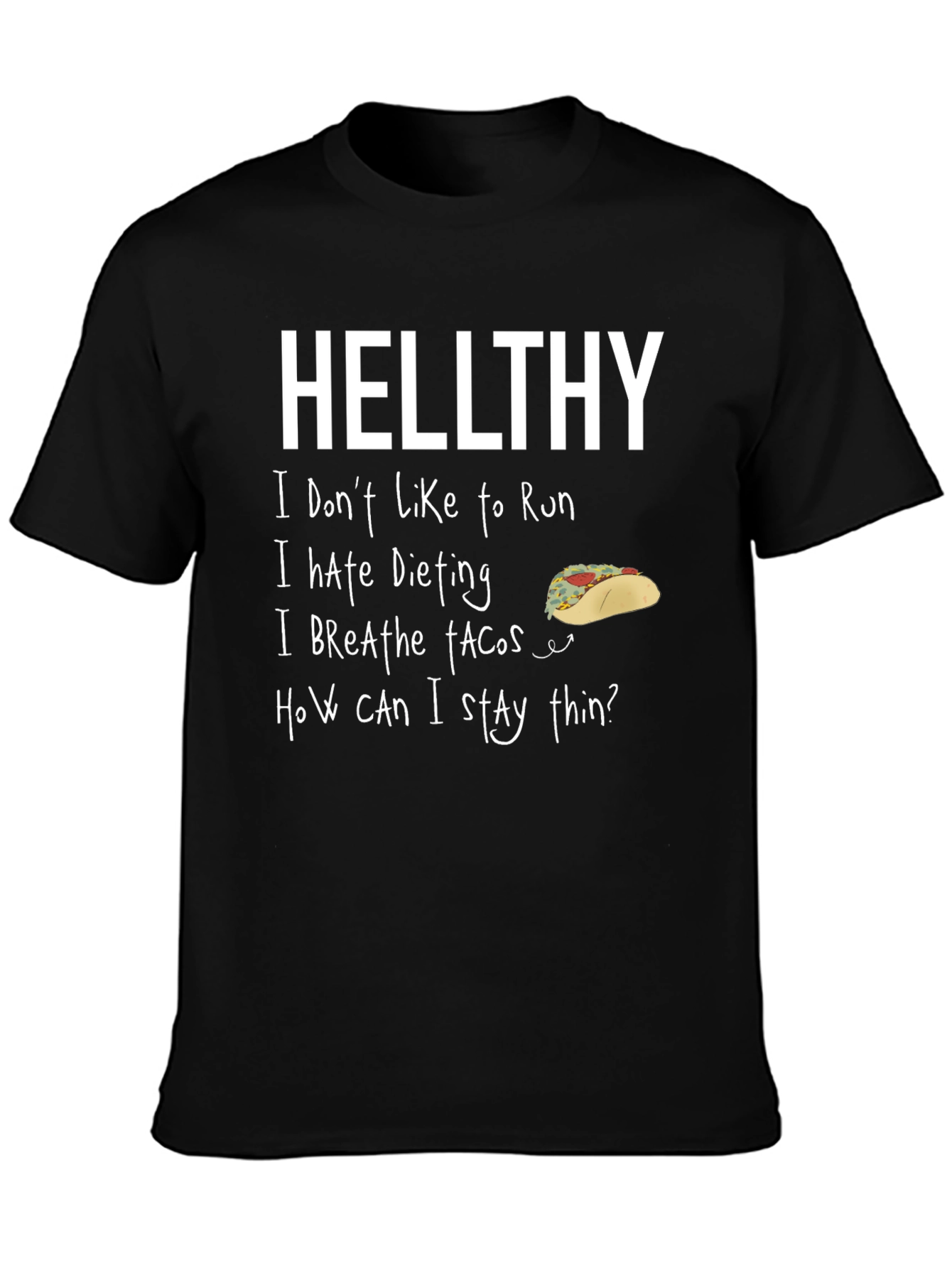 Black Hellthy Funny Graphic T-Shirt view 3