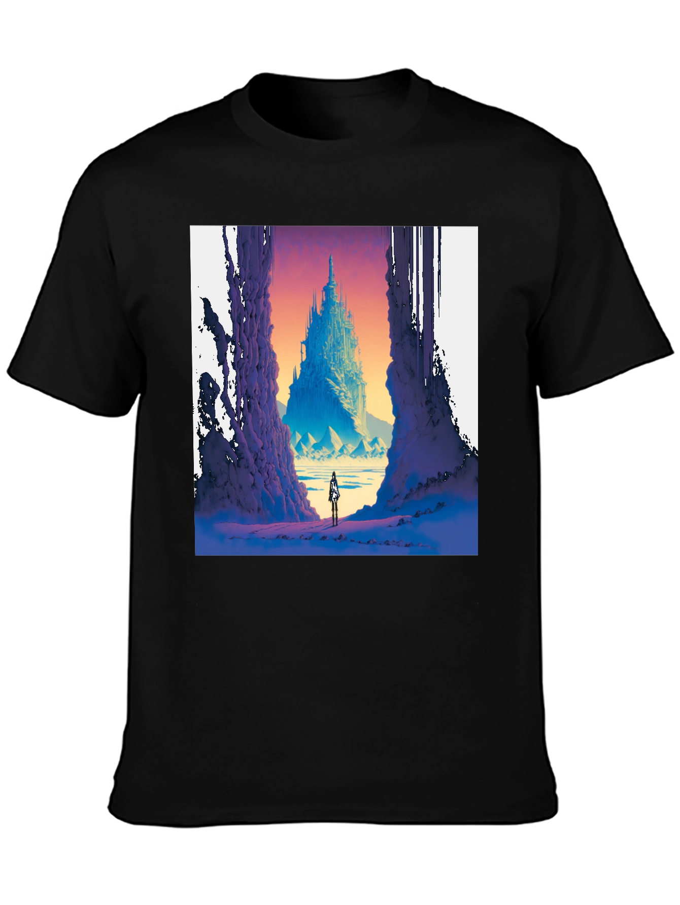 Black Fantasy Castle T-Shirt - Unique Graphic Tee view 3