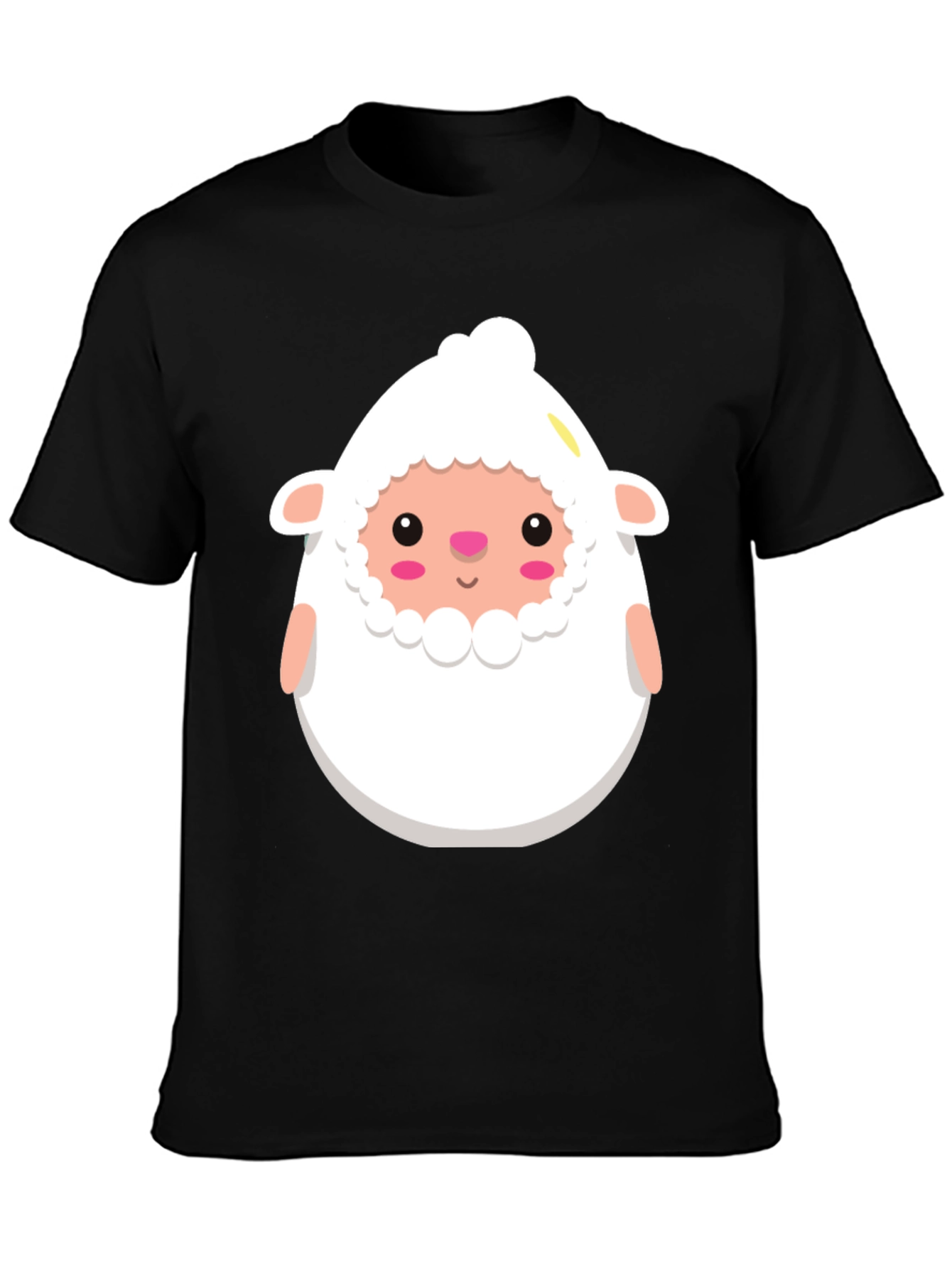 Black Cute Sheep Cartoon Black T-Shirt view 3