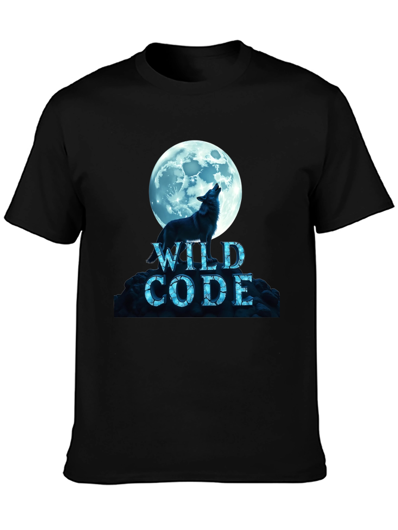 Black Wild Code Wolf Moon Black T-Shirt view 3