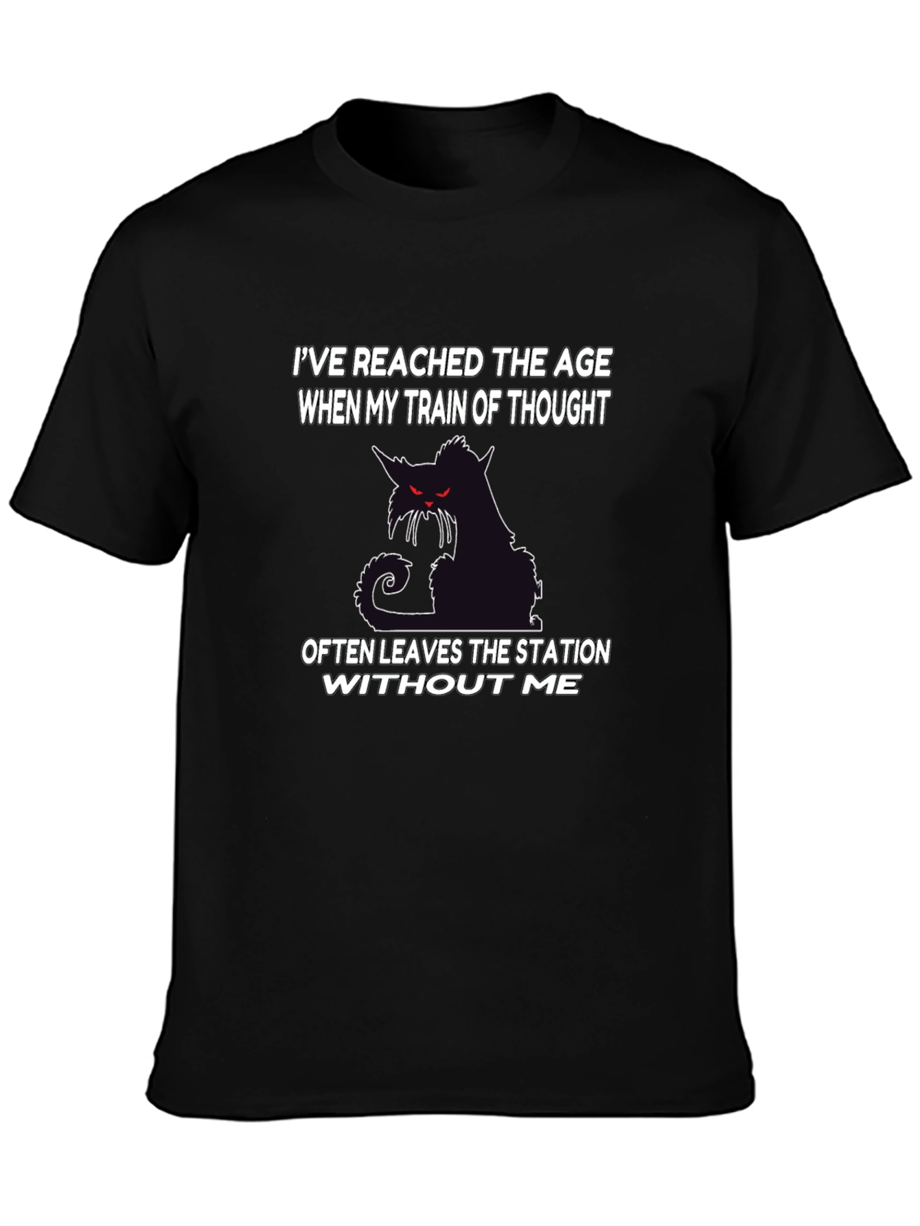 Black Funny Cat T-Shirt: Train of Thought view 3
