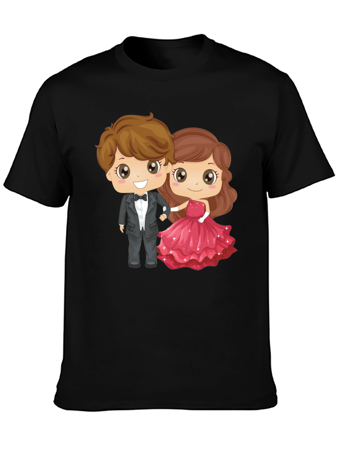 Black Cartoon Couple Graphic Black T-Shirt view 3